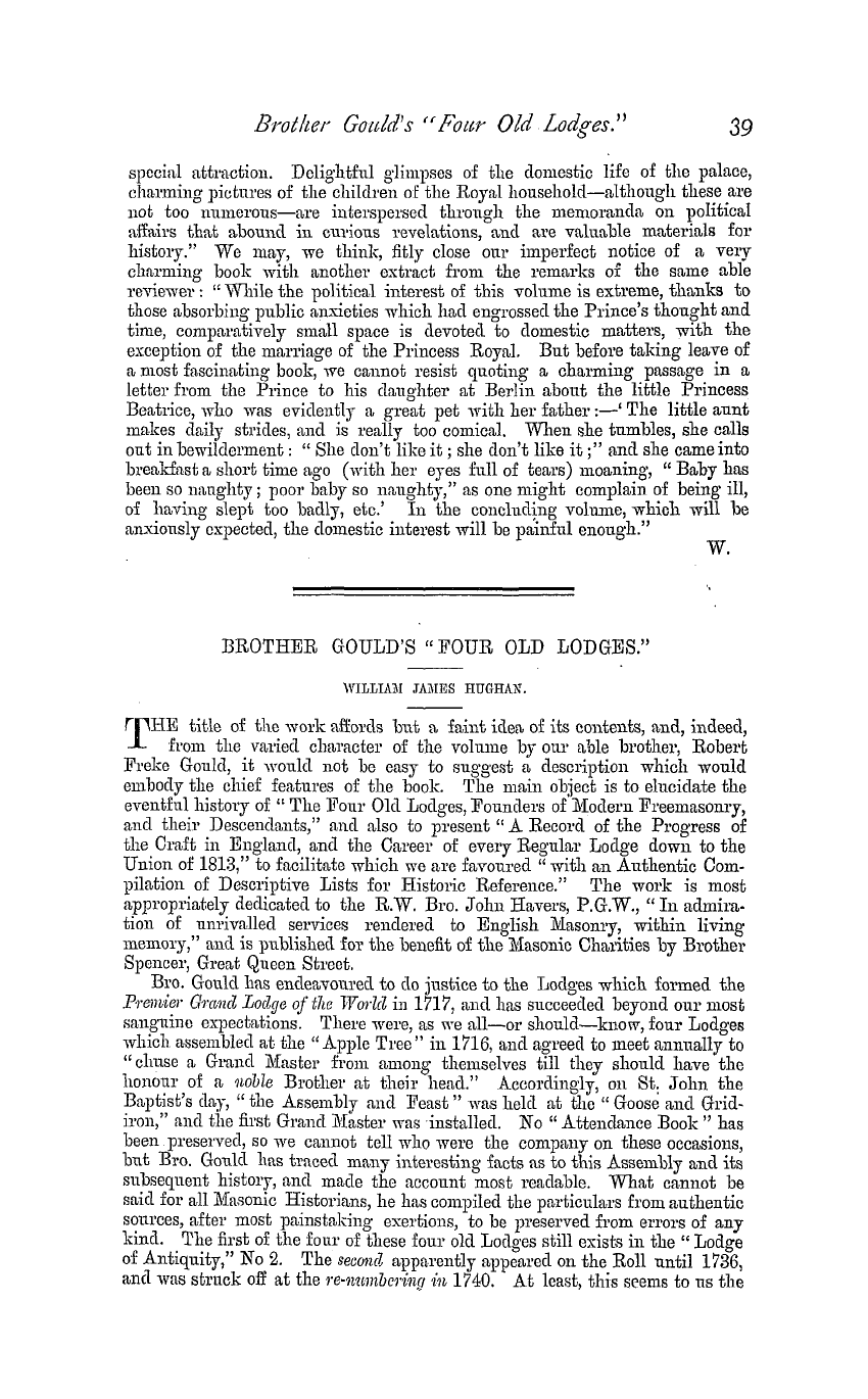 The Masonic Magazine: 1879-07-01 - Brother Gould's "Four Old Lodges."