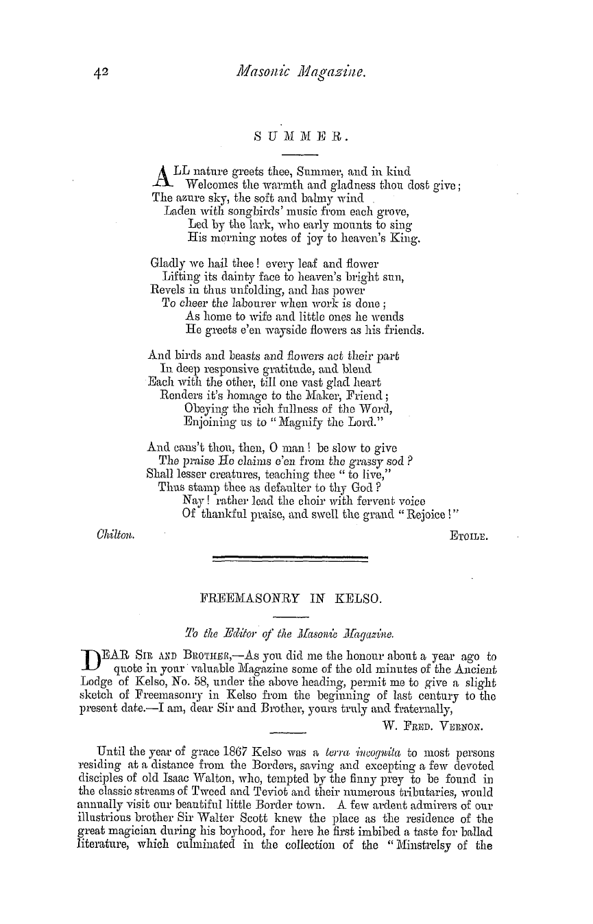 The Masonic Magazine: 1879-07-01 - Freemasonry In Kelso.