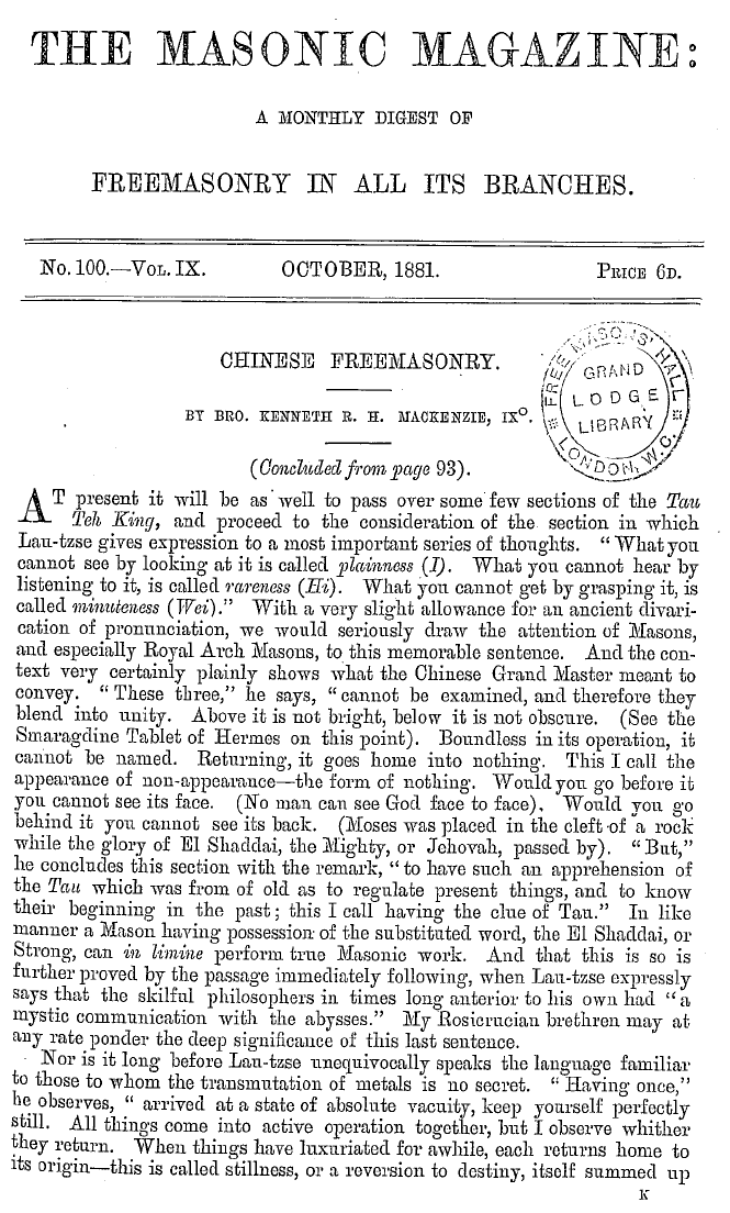 The Masonic Magazine: 1881-10-01: 1