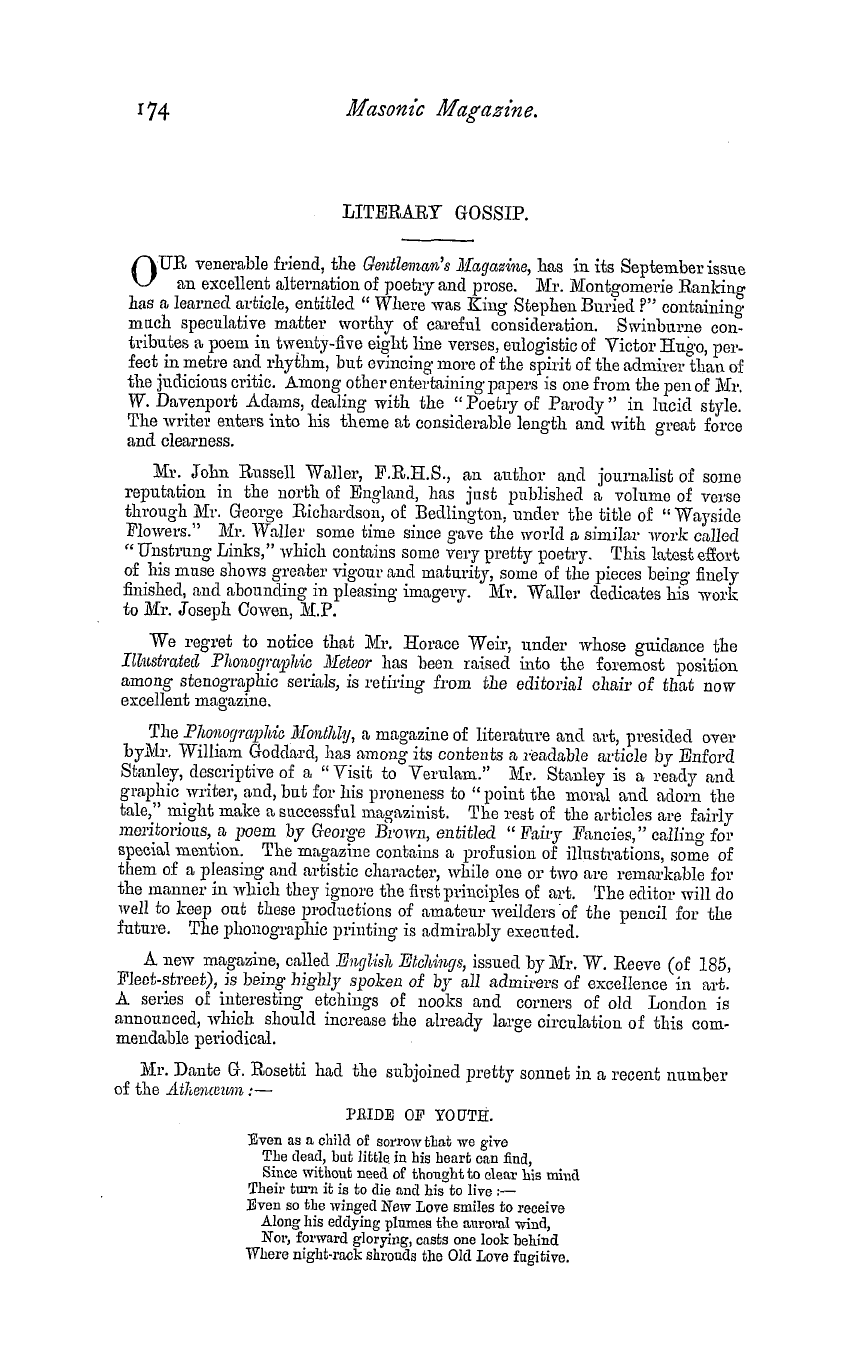 The Masonic Magazine: 1881-10-01 - Literary Gossip.