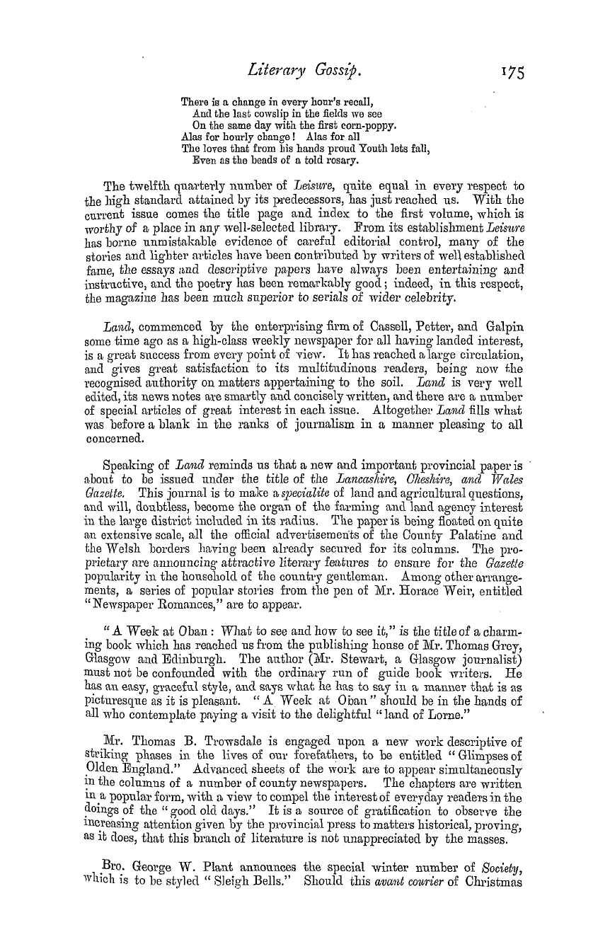 The Masonic Magazine: 1881-10-01 - Literary Gossip.