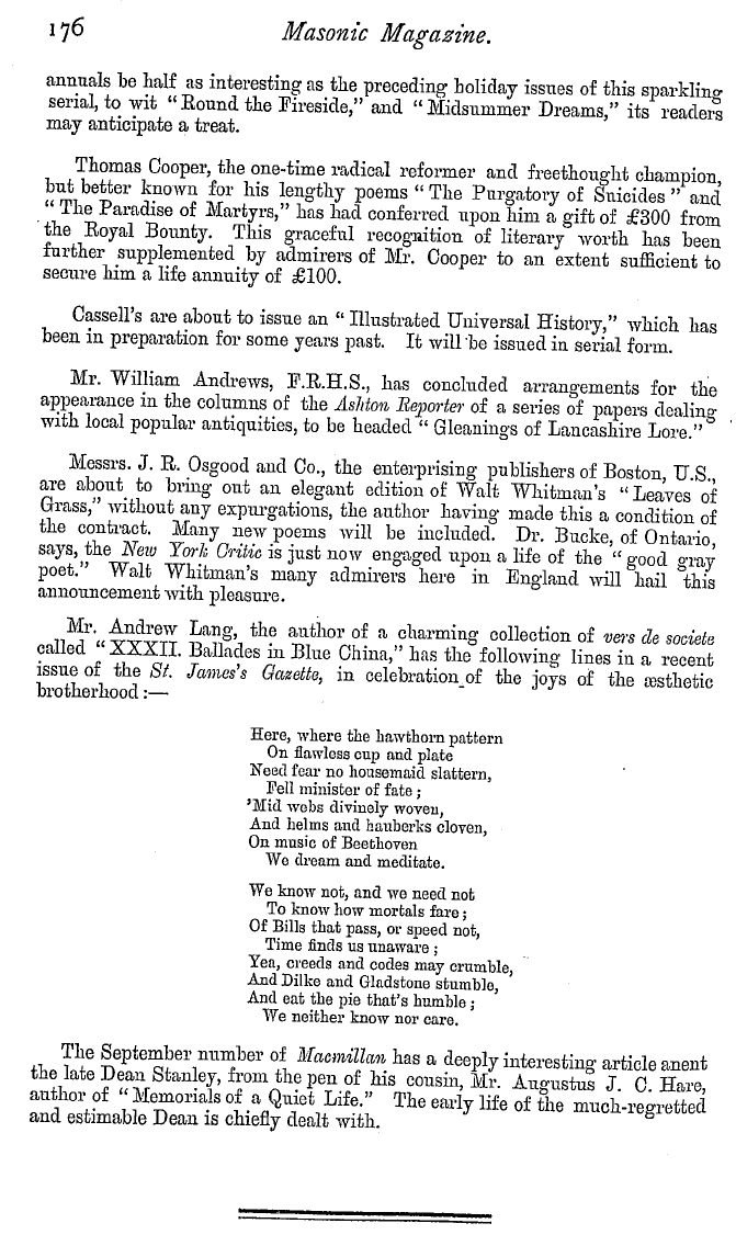 The Masonic Magazine: 1881-10-01 - Literary Gossip.