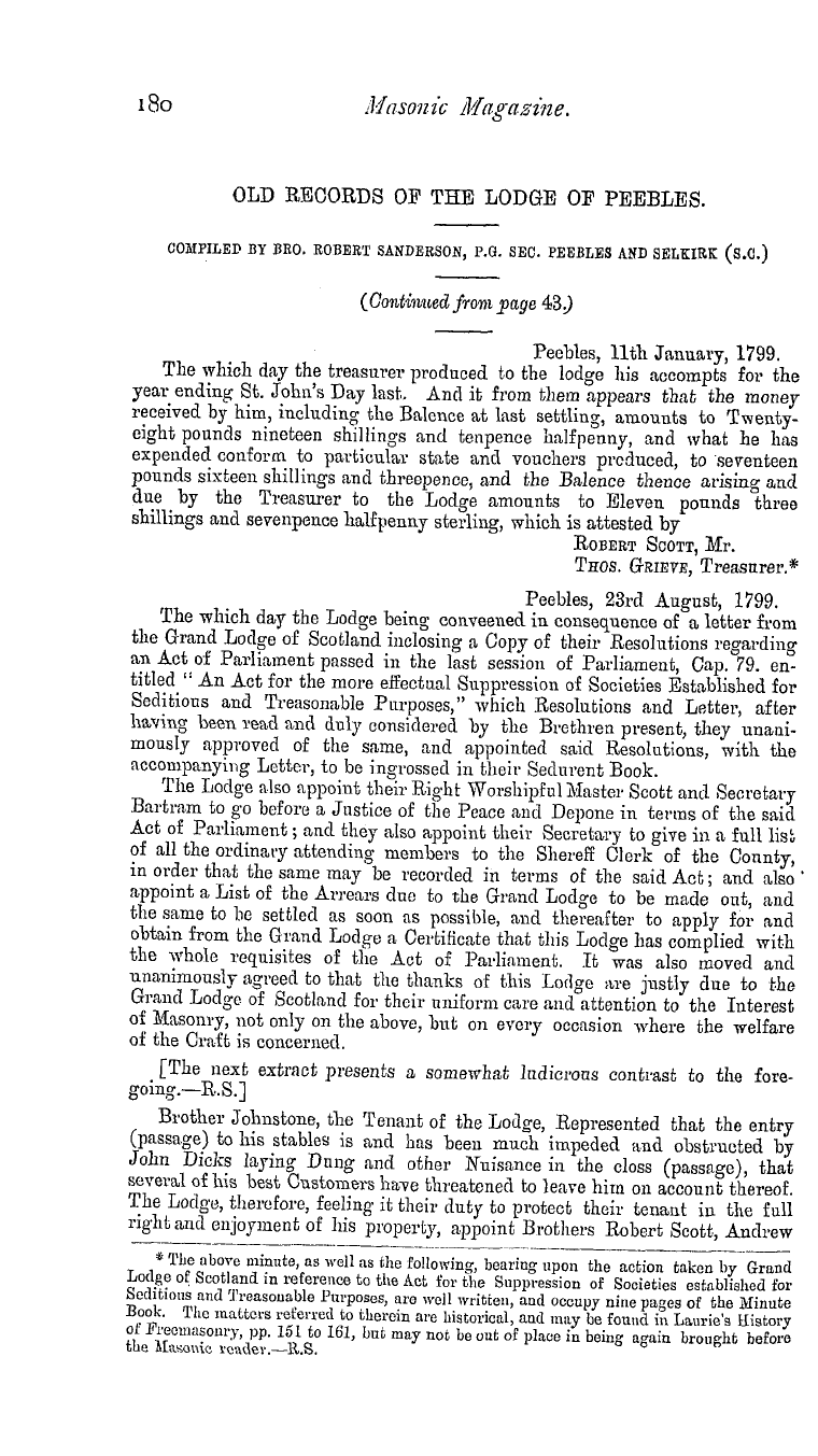 The Masonic Magazine: 1881-11-01 - Old Records Of The Lodge Of Peebles.