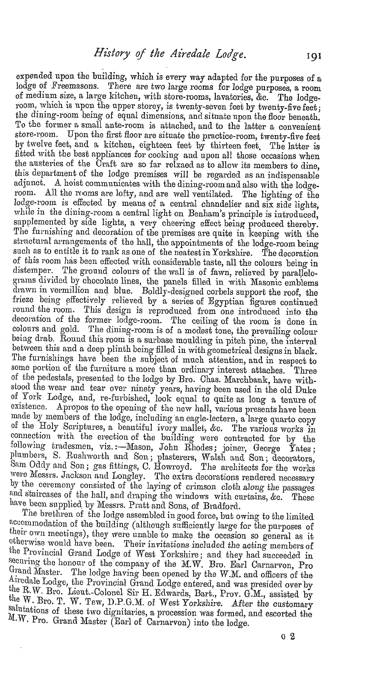 The Masonic Magazine: 1881-11-01 - History Of The Airedale Lodge, No. 387,