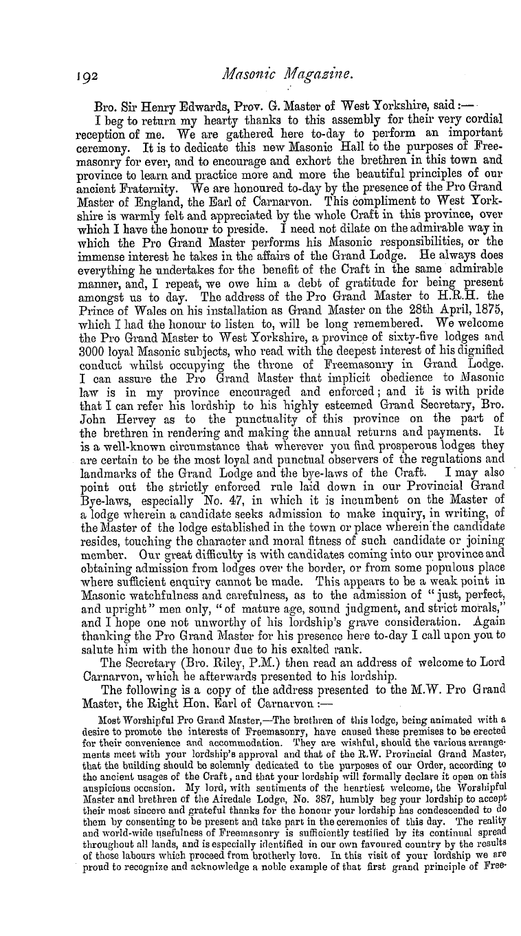 The Masonic Magazine: 1881-11-01 - History Of The Airedale Lodge, No. 387,