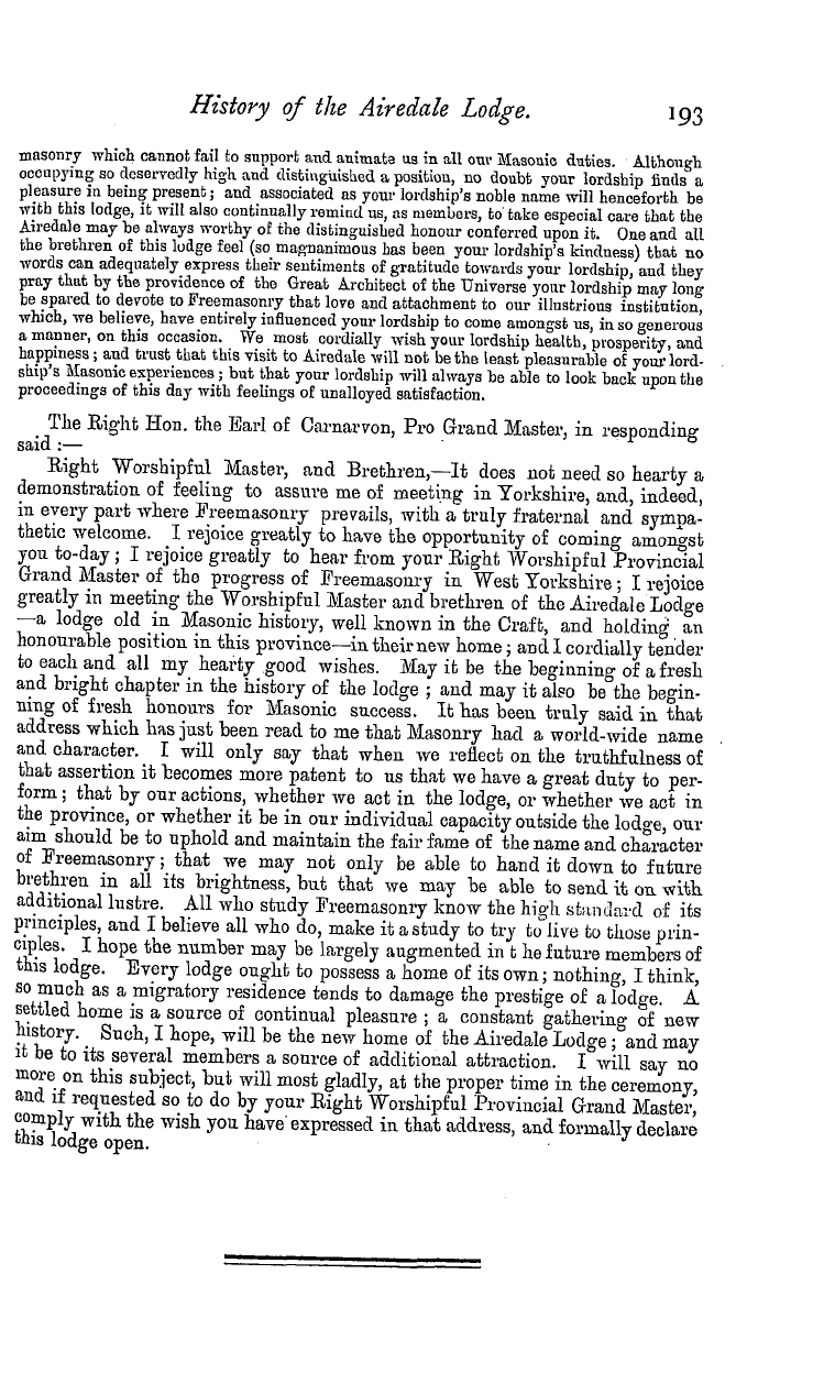 The Masonic Magazine: 1881-11-01 - History Of The Airedale Lodge, No. 387,