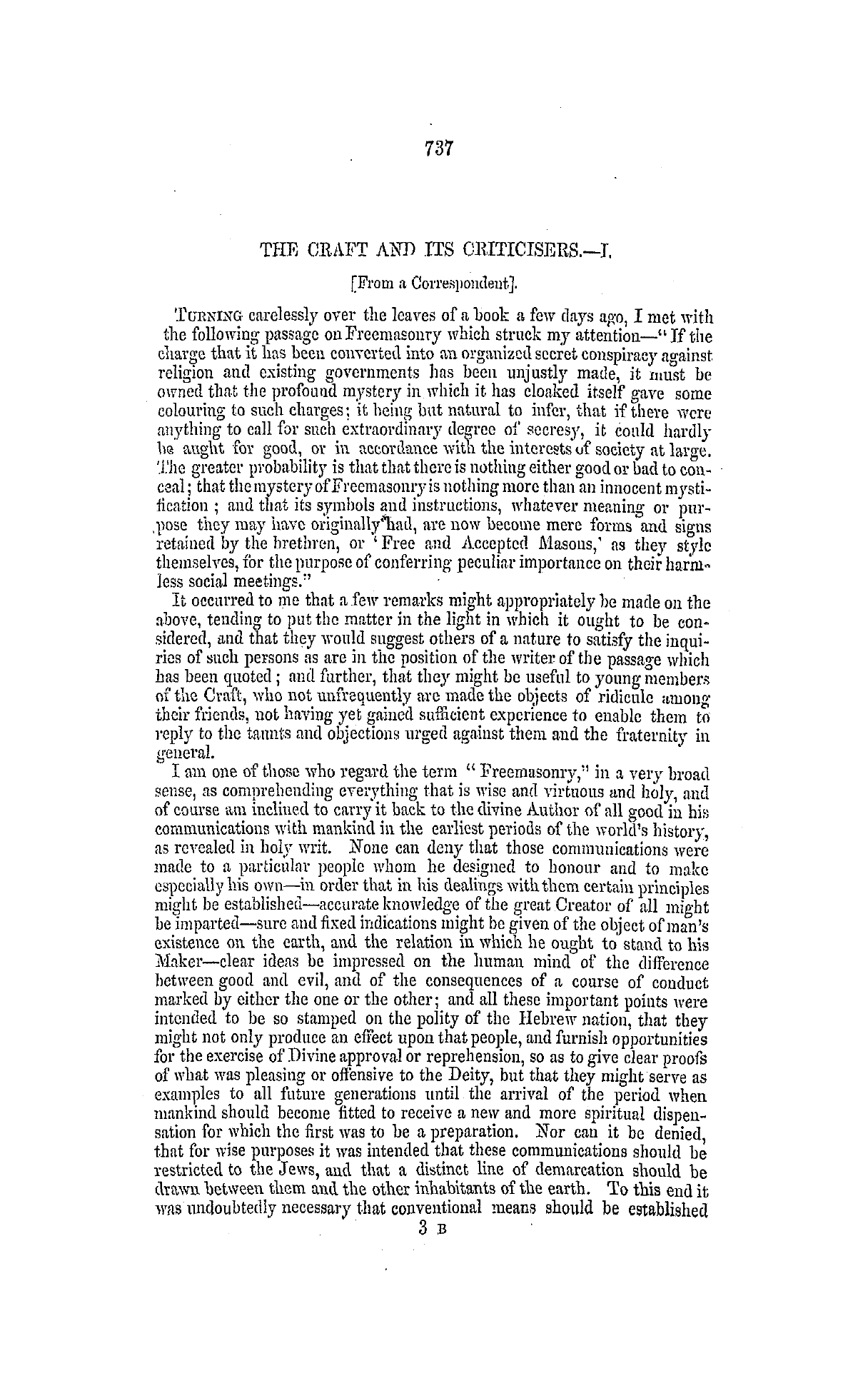 The Freemasons' Monthly Magazine: 1859-04-20 - The Craft And Its Criticisers.—I.