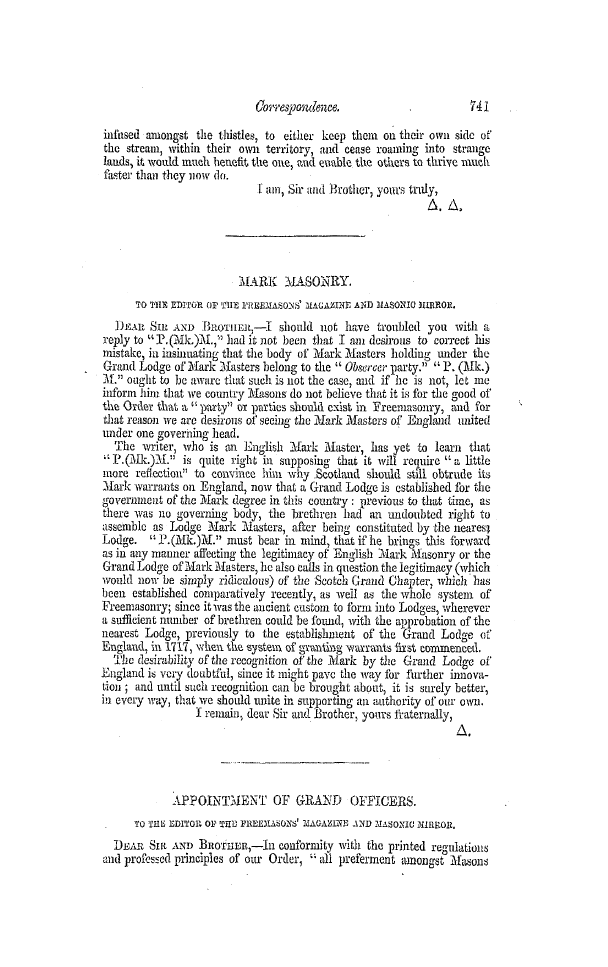 The Freemasons' Monthly Magazine: 1859-04-20 - Correspondence.