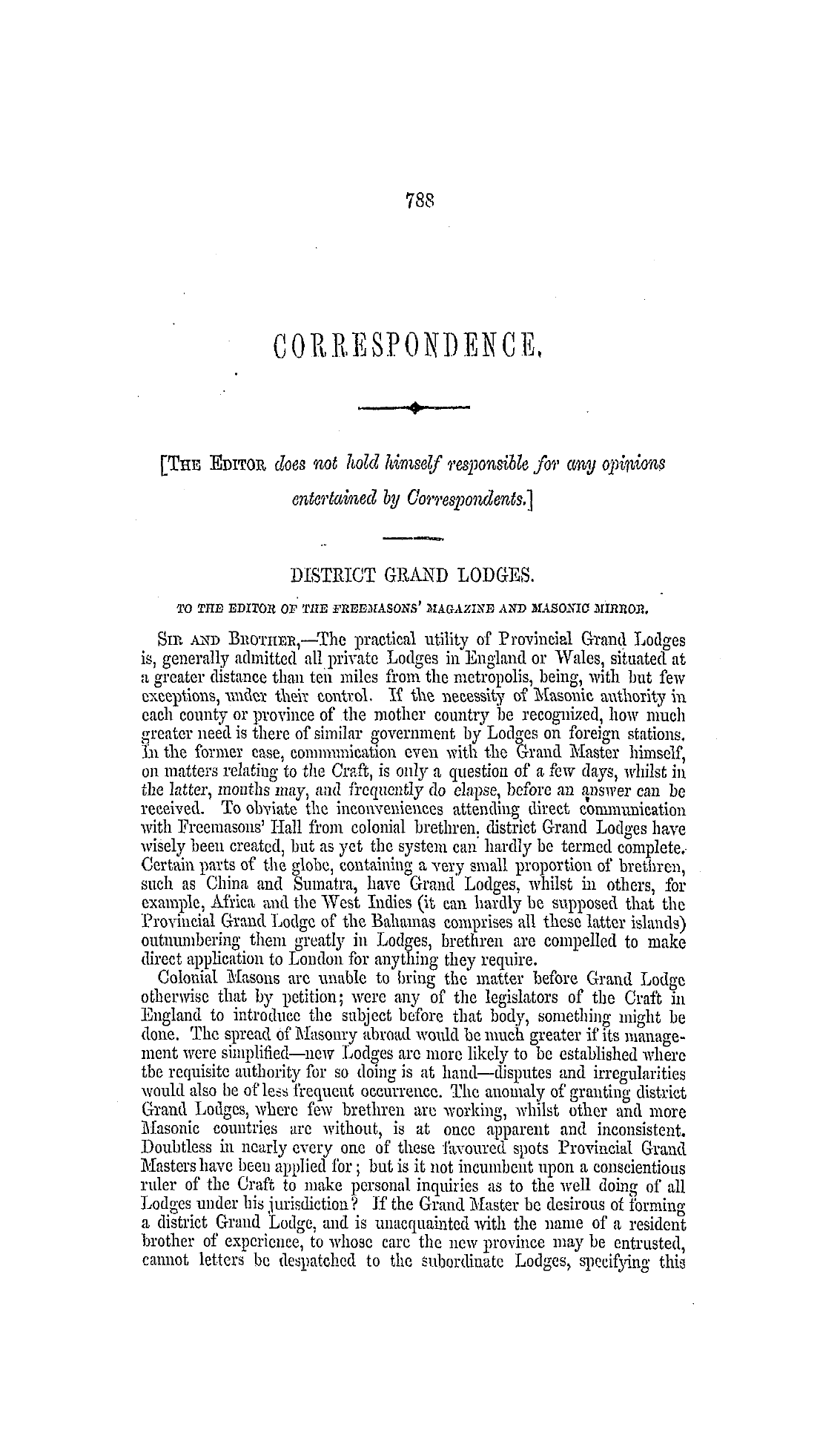 The Freemasons' Monthly Magazine: 1859-04-27 - Correspondence.