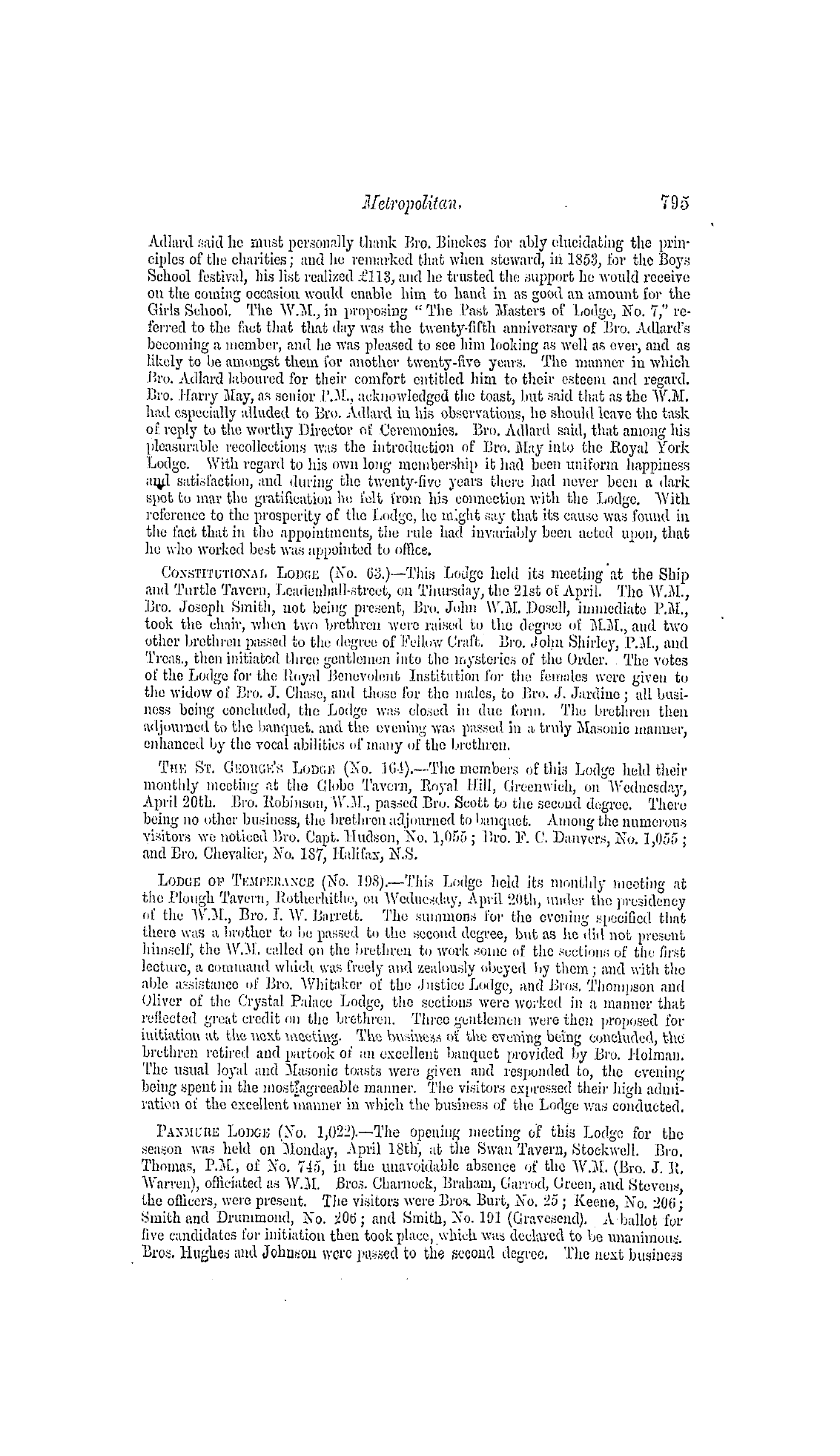 The Freemasons' Monthly Magazine: 1859-04-27 - Metropolitan.