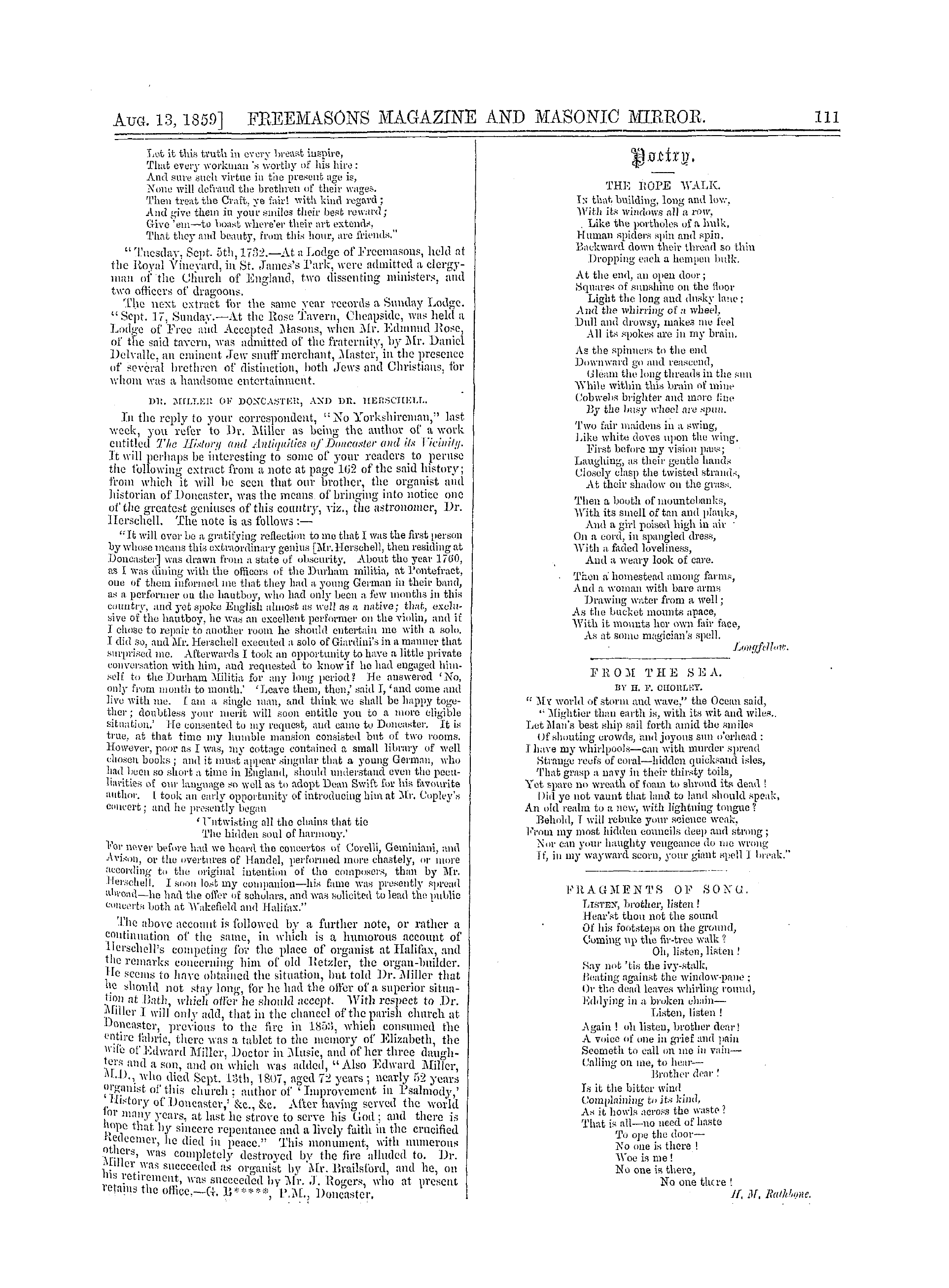 The Freemasons' Monthly Magazine: 1859-08-13 - Fragments Of Song.