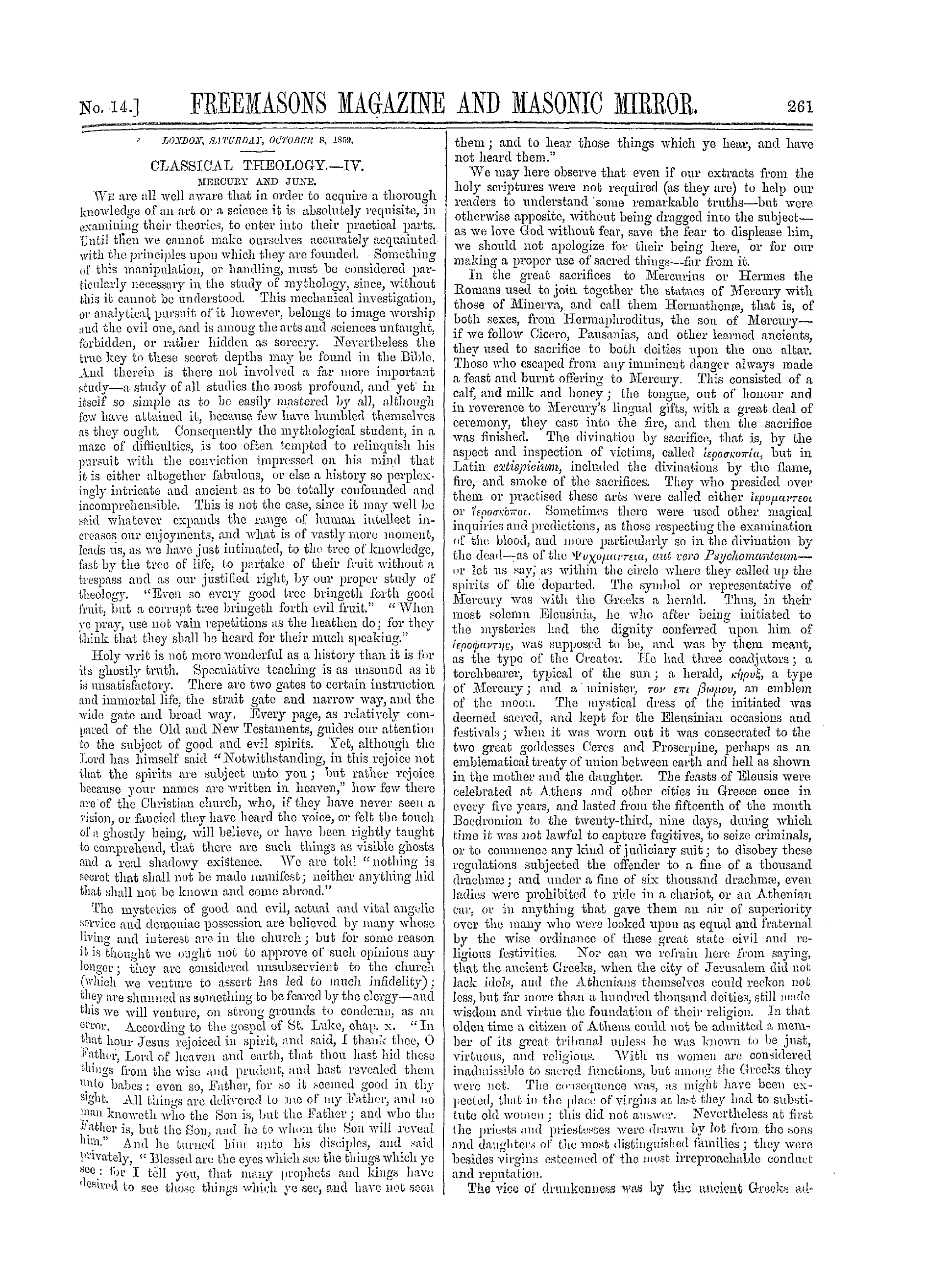 The Freemasons' Monthly Magazine: 1859-10-08 - Classical Theology.—Iv.