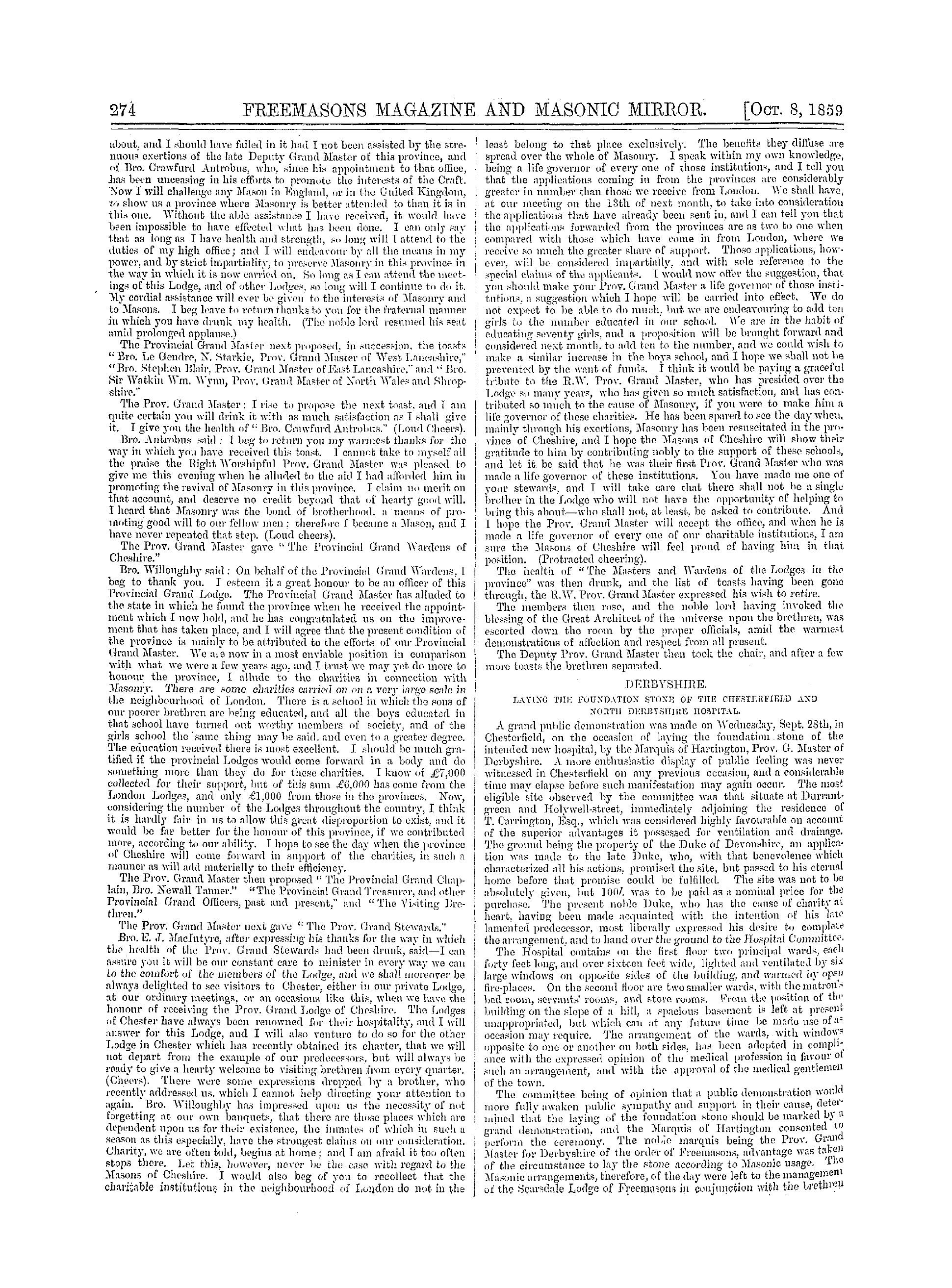 The Freemasons' Monthly Magazine: 1859-10-08 - Metropolitan.