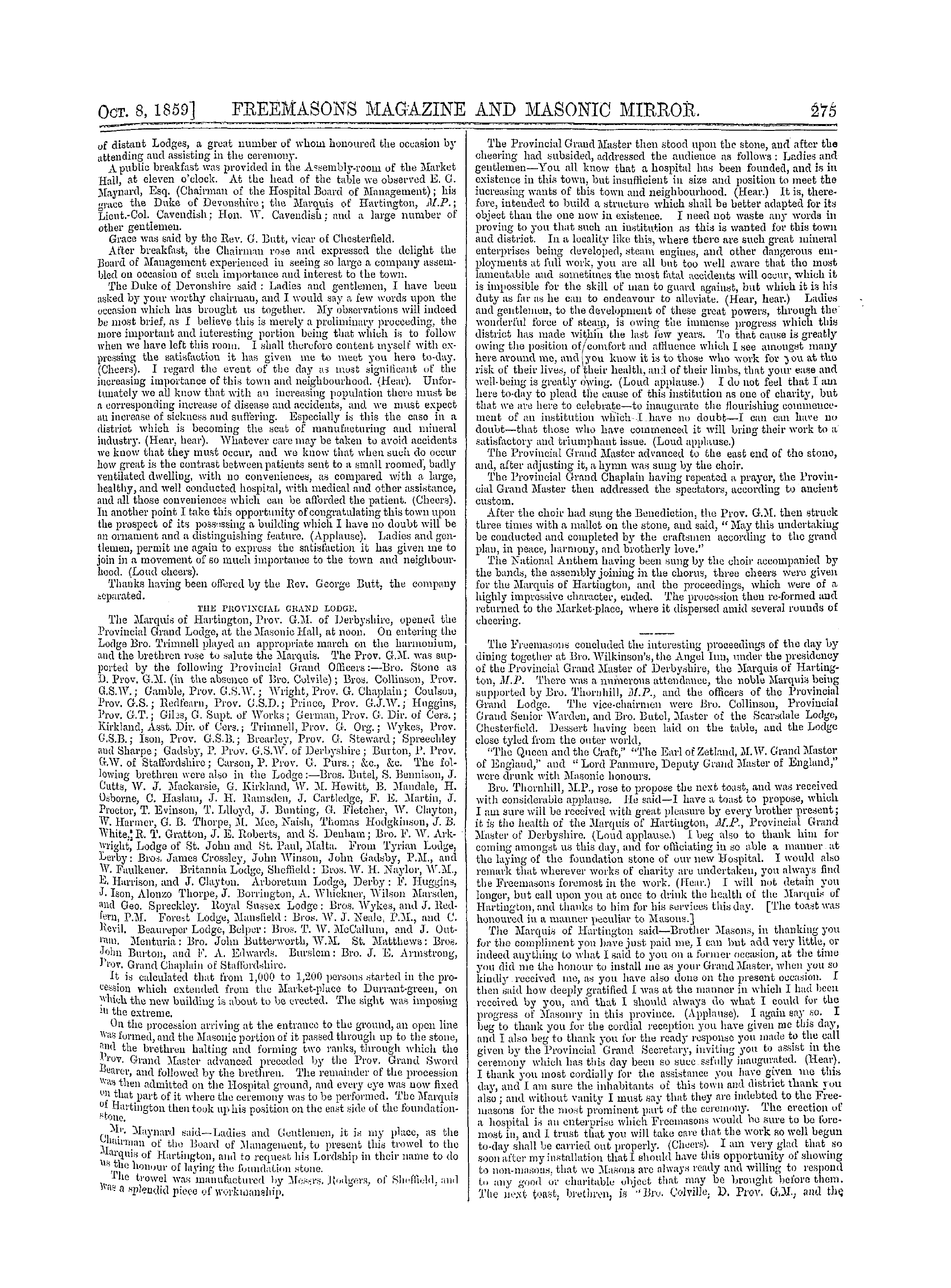 The Freemasons' Monthly Magazine: 1859-10-08 - Metropolitan.