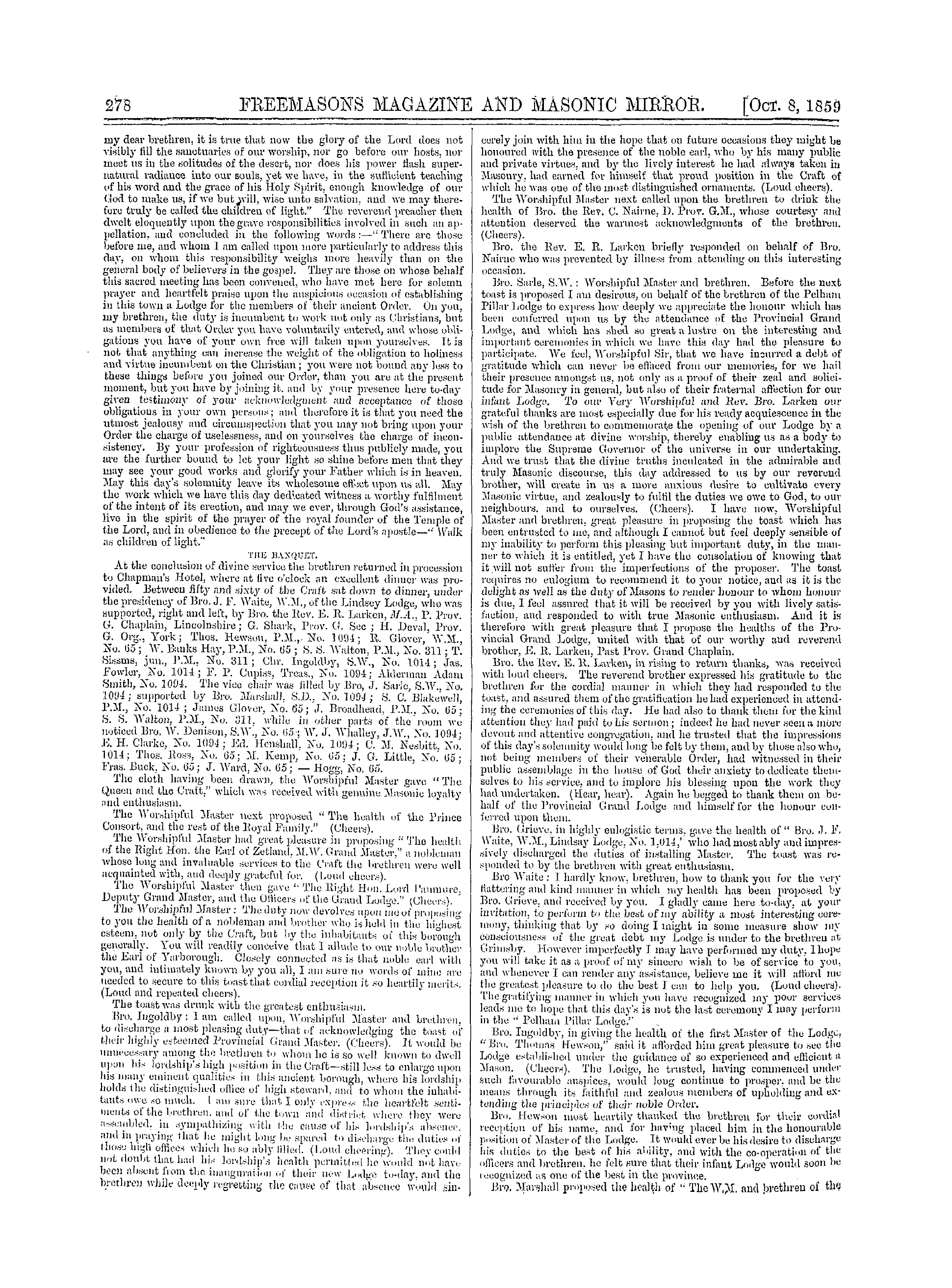 The Freemasons' Monthly Magazine: 1859-10-08 - Metropolitan.