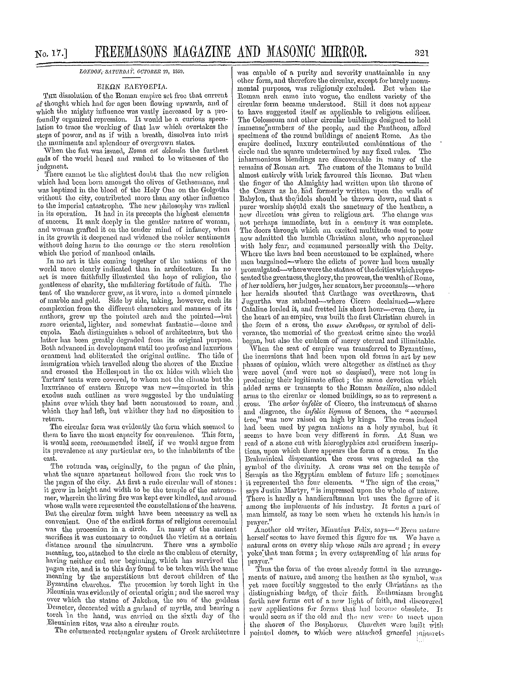 The Freemasons' Monthly Magazine: 1859-10-29 - Eikon Eaeyoepia.