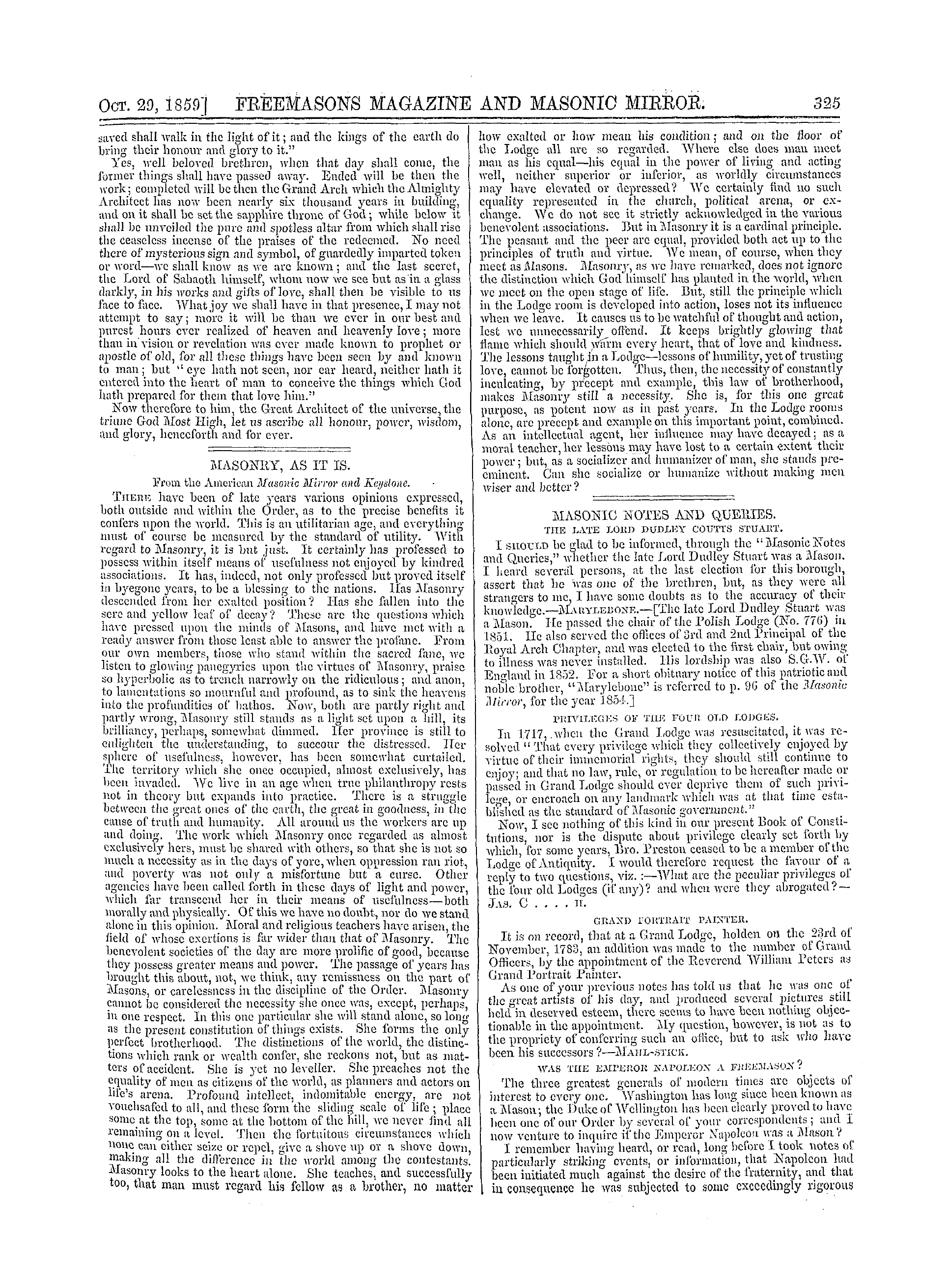 The Freemasons' Monthly Magazine: 1859-10-29 - The Building Of The Temple.