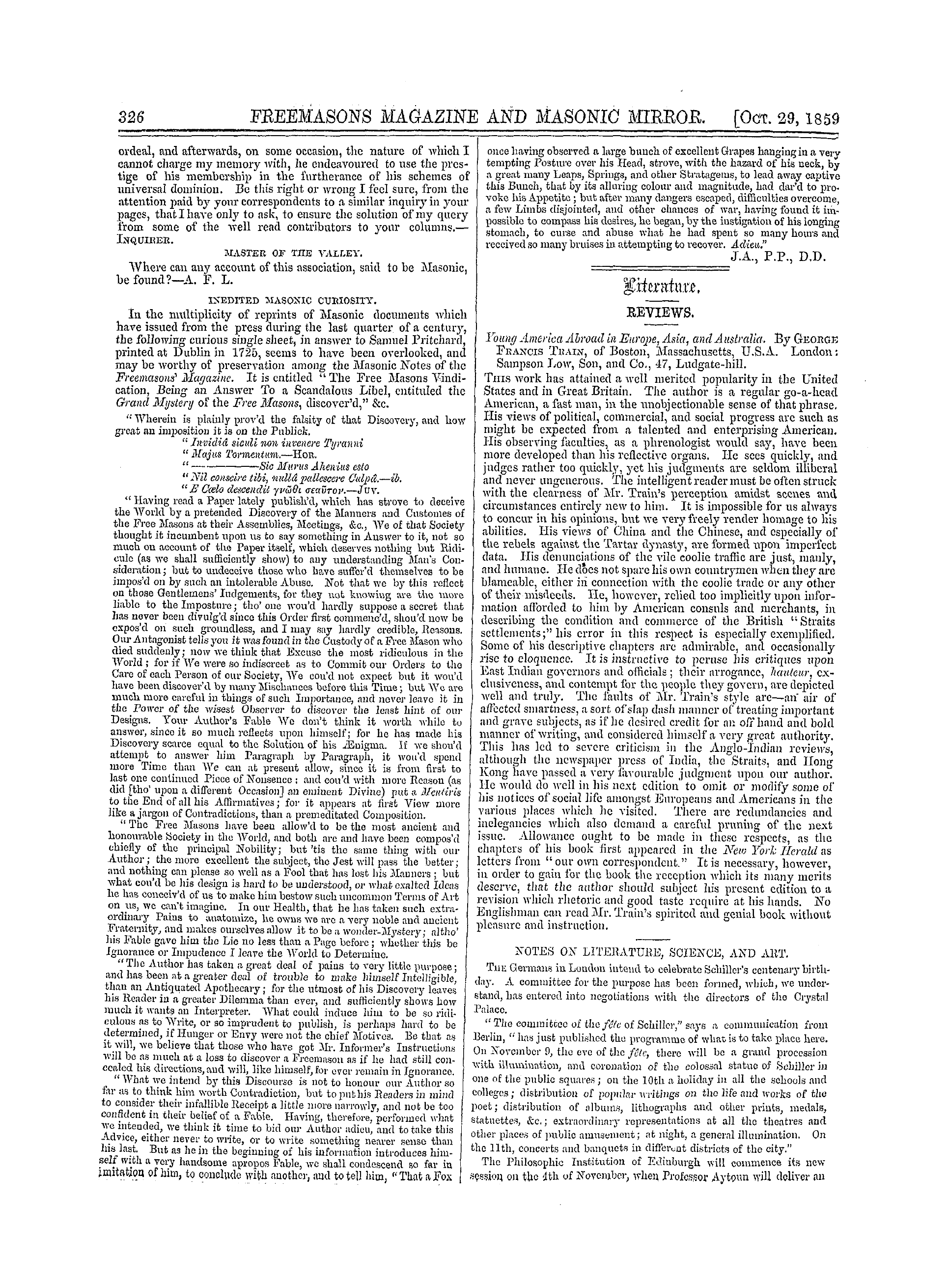 The Freemasons' Monthly Magazine: 1859-10-29 - Masonic Notes And Queries.