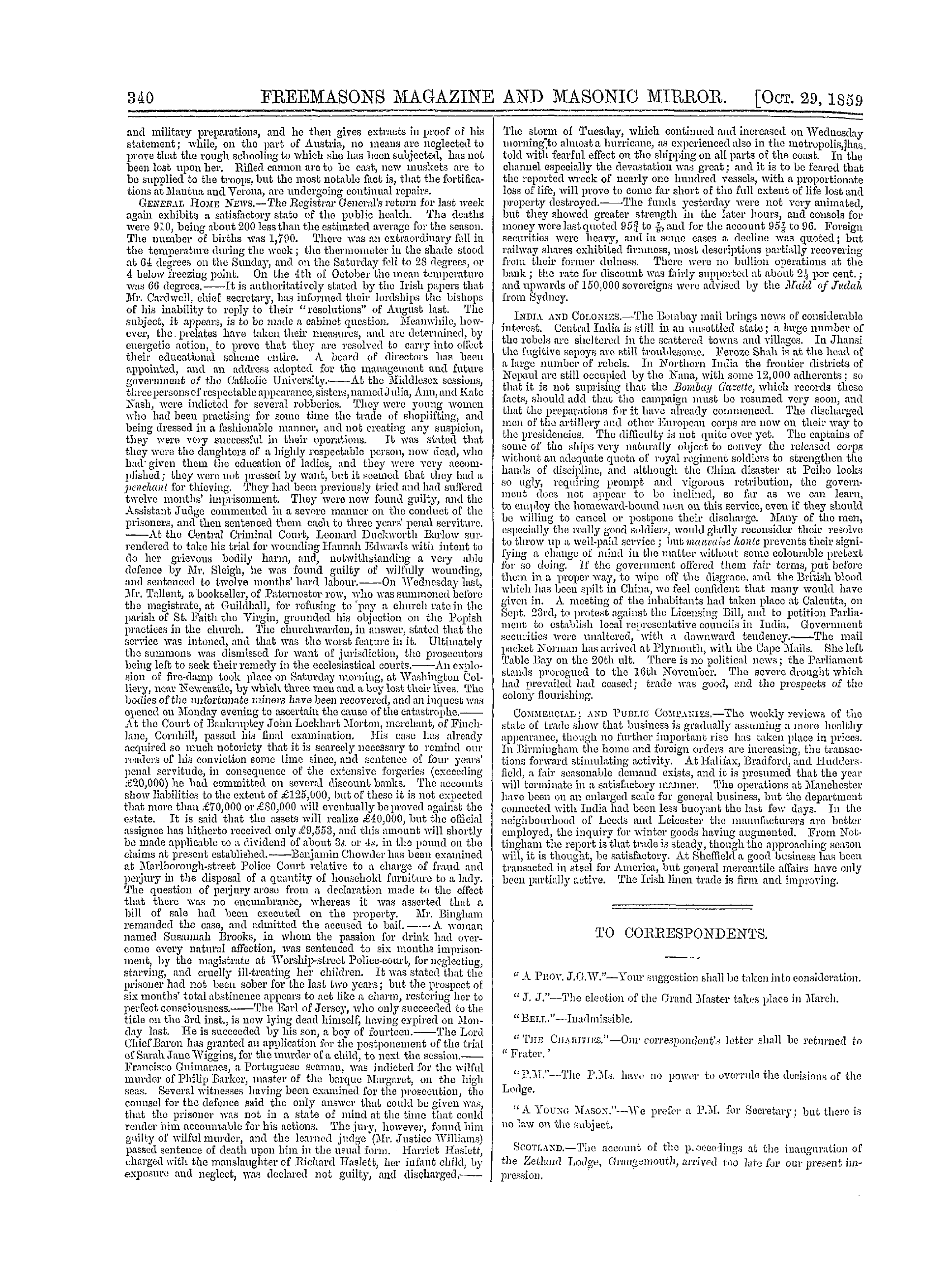 The Freemasons' Monthly Magazine: 1859-10-29: 20