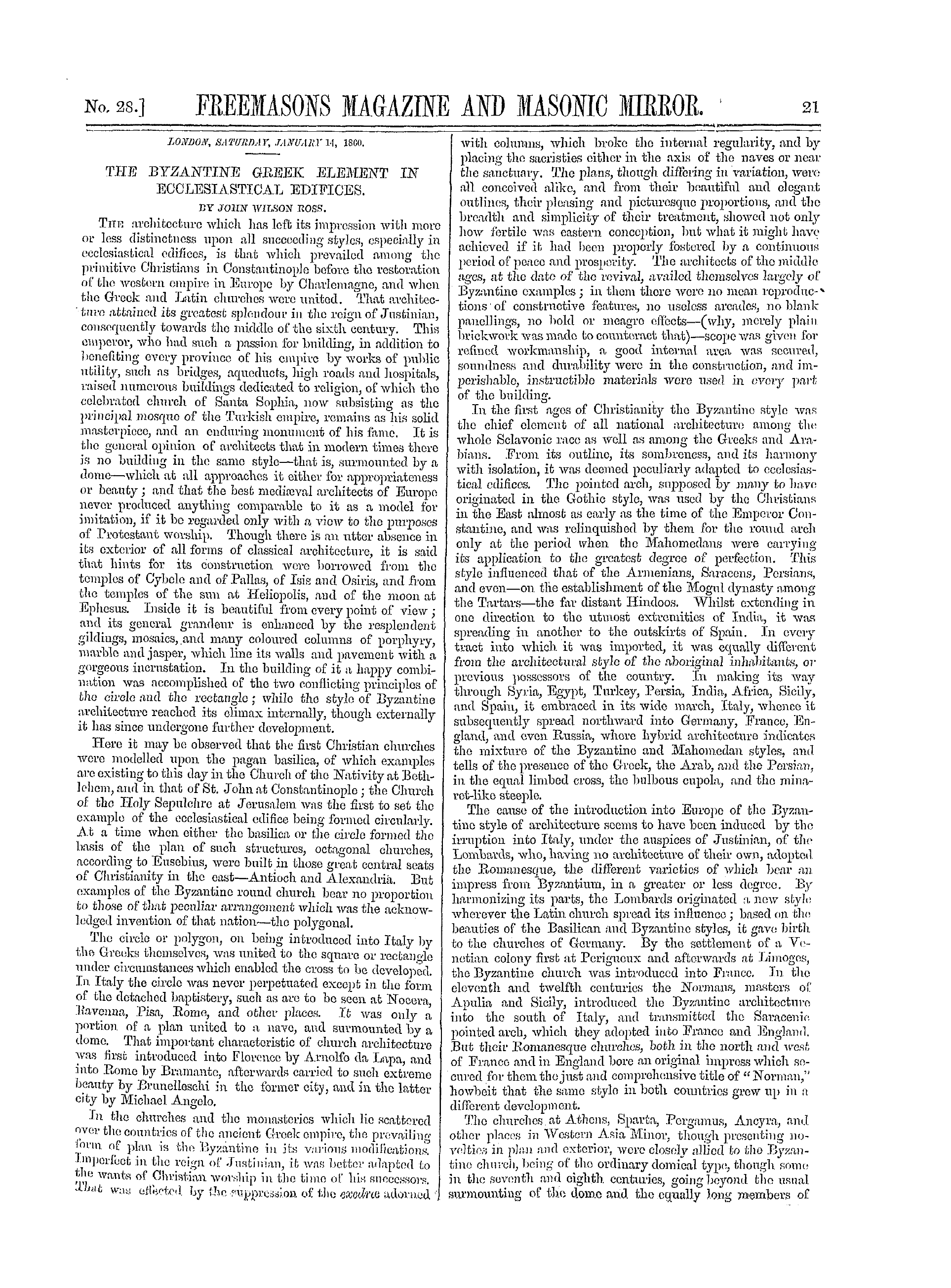 The Freemasons' Monthly Magazine: 1860-01-14 - The Byzantine Greek Element In Ecclesiastical Edifices.