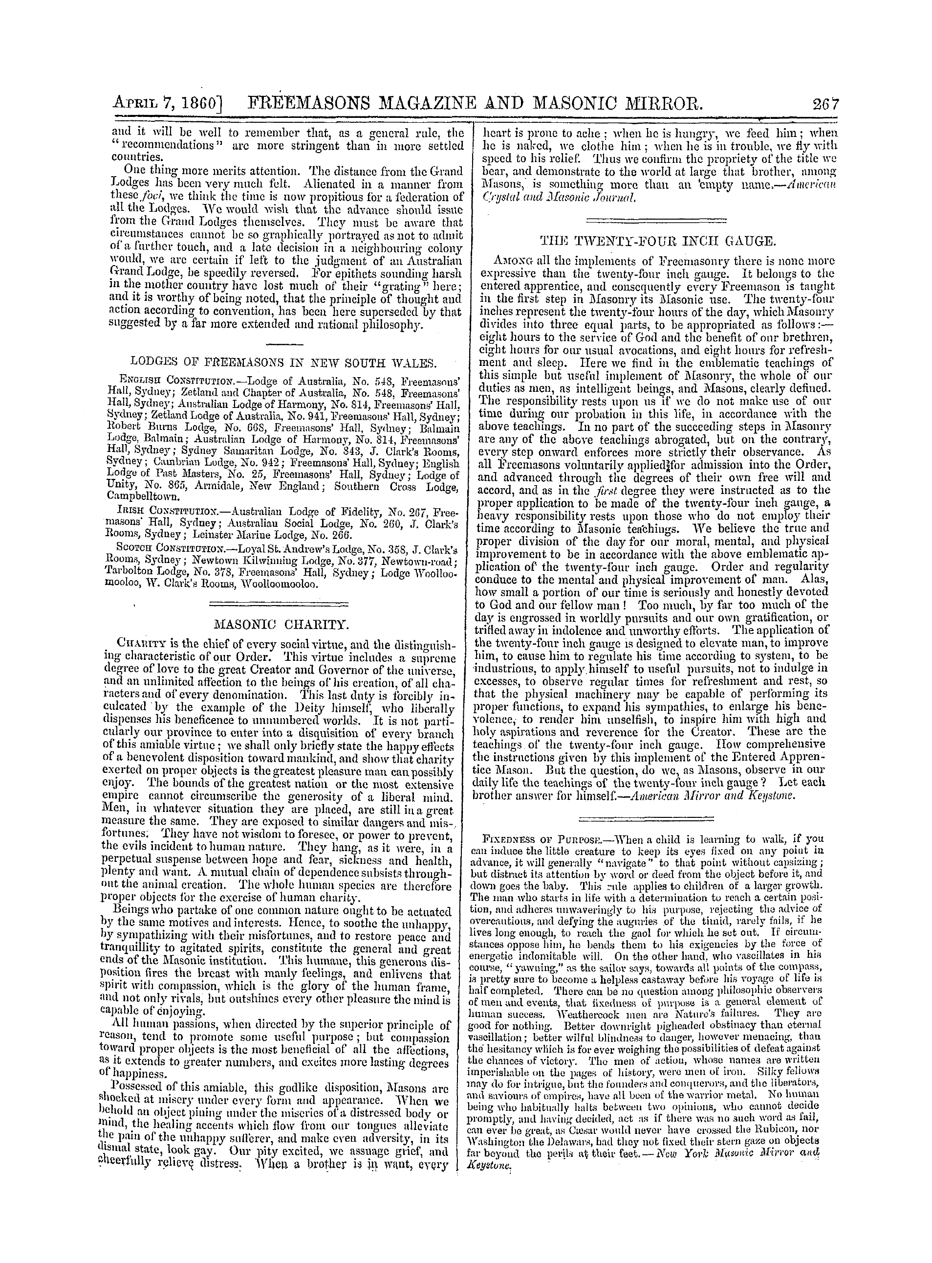 The Freemasons' Monthly Magazine: 1860-04-07 - Freemasonry In New South Wales.