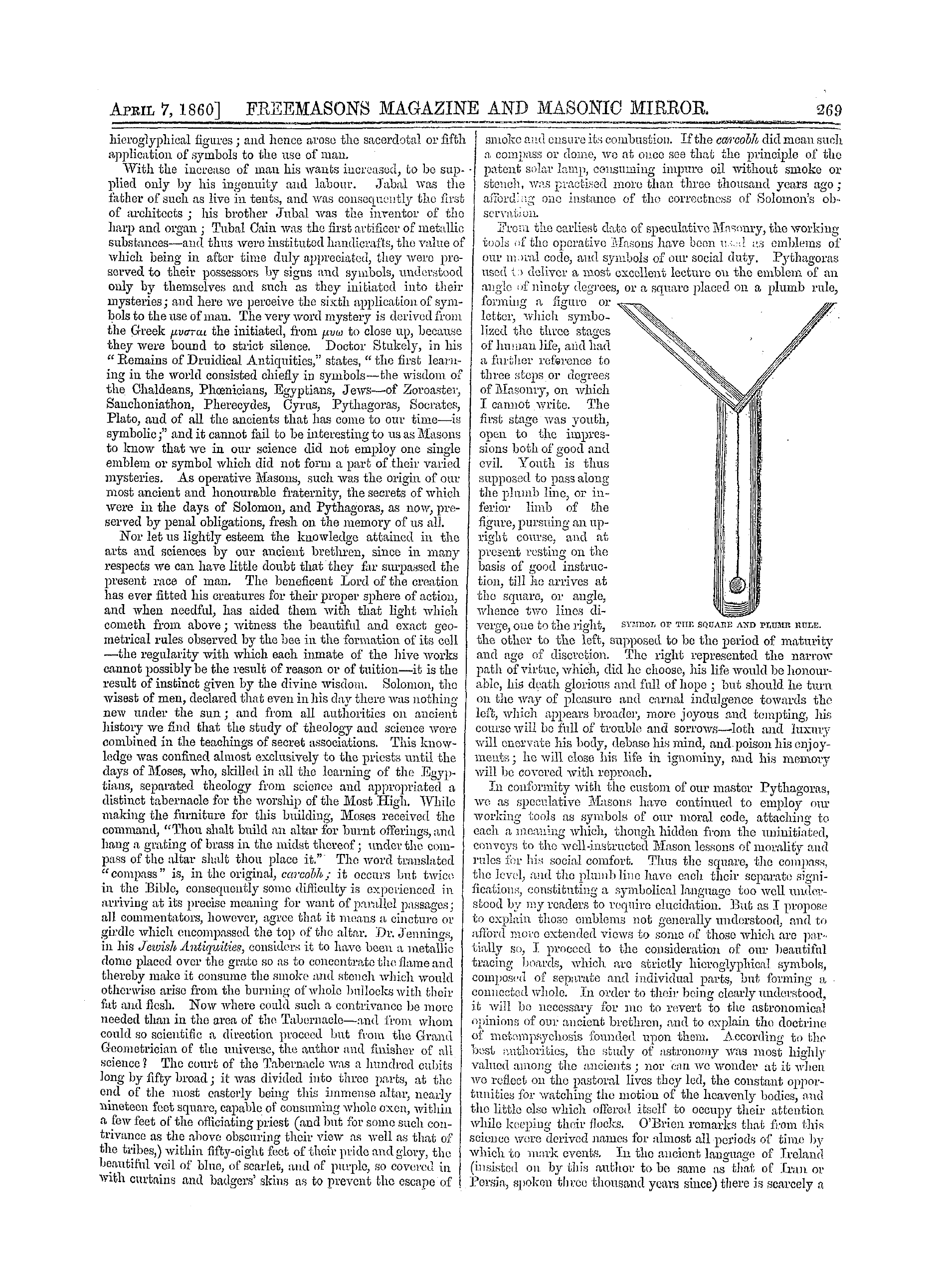 The Freemasons' Monthly Magazine: 1860-04-07 - Ancient Symbolism Illustrated.