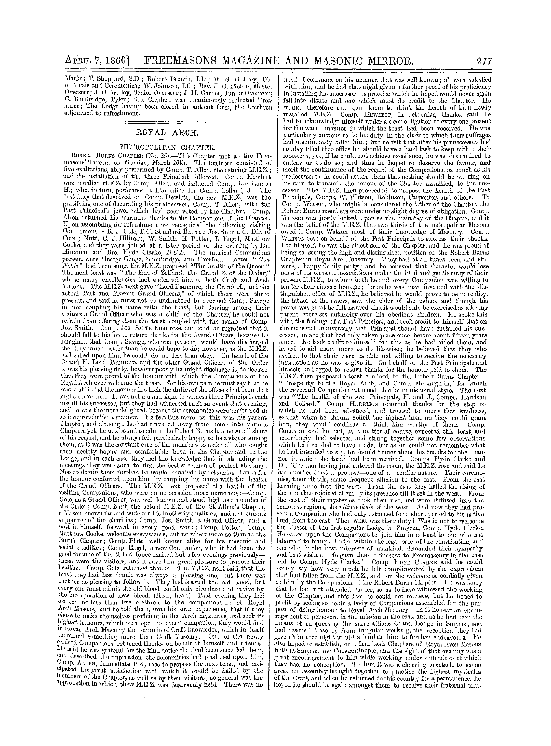 The Freemasons' Monthly Magazine: 1860-04-07 - Royal Arch.