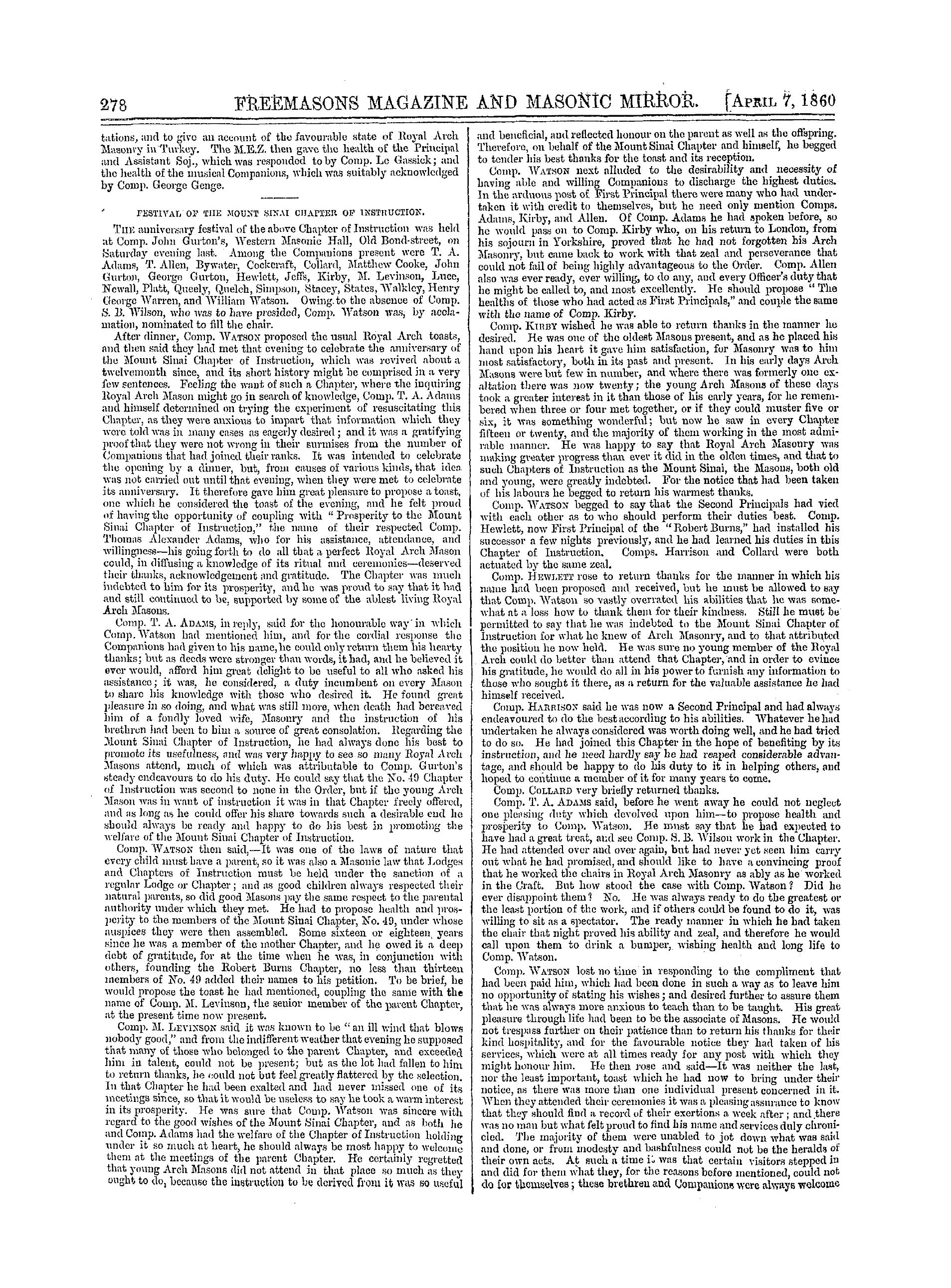 The Freemasons' Monthly Magazine: 1860-04-07 - Royal Arch.