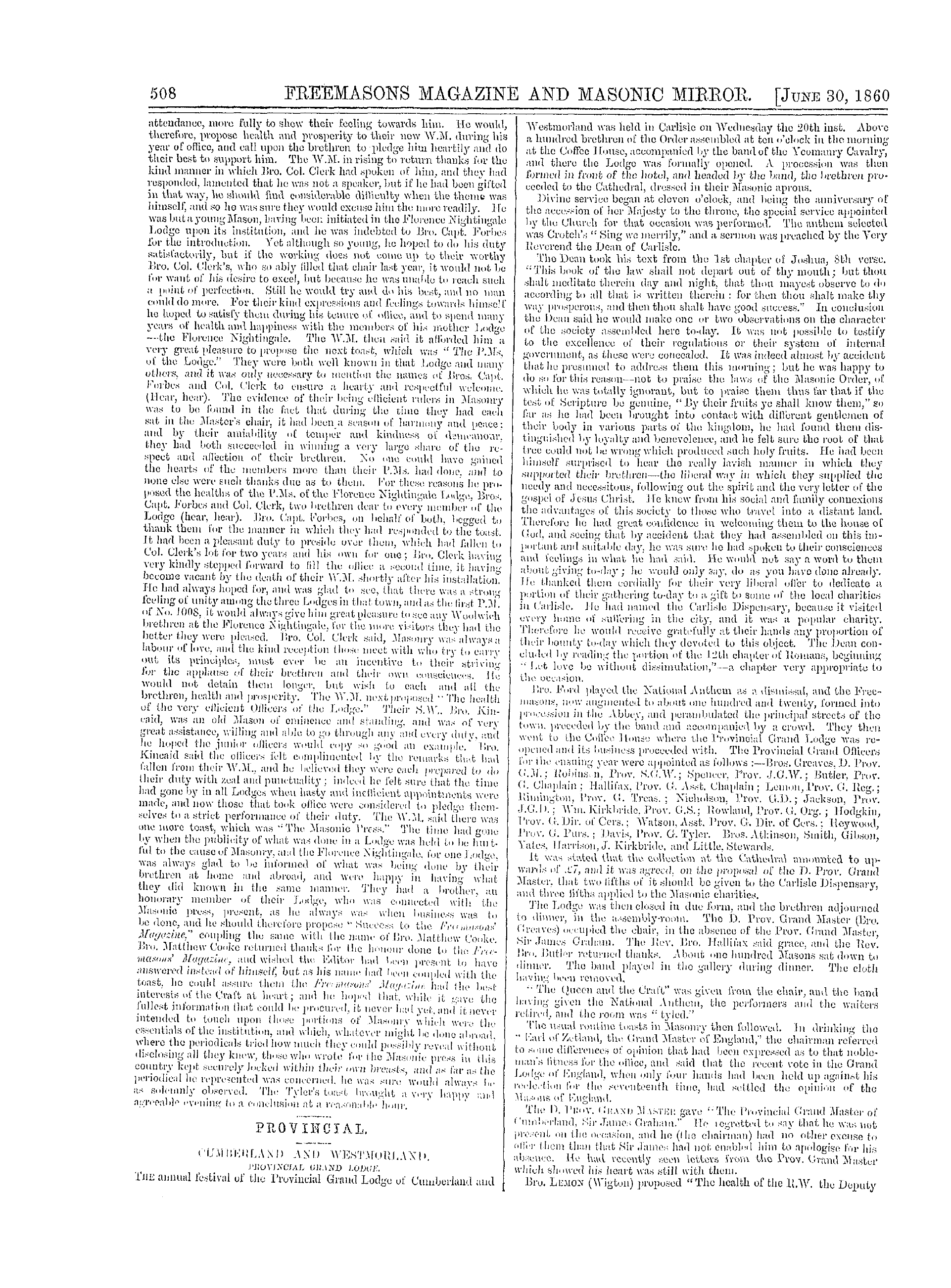 The Freemasons' Monthly Magazine: 1860-06-30 - The Masonic Mirror.