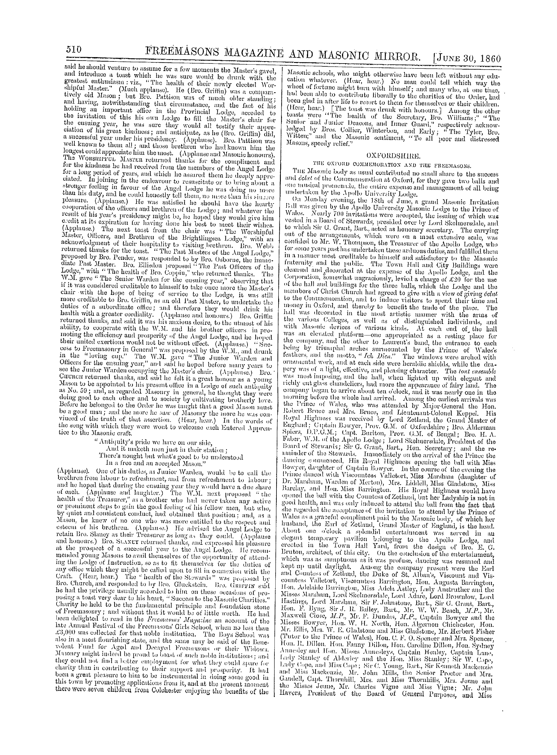 The Freemasons' Monthly Magazine: 1860-06-30 - The Masonic Mirror.