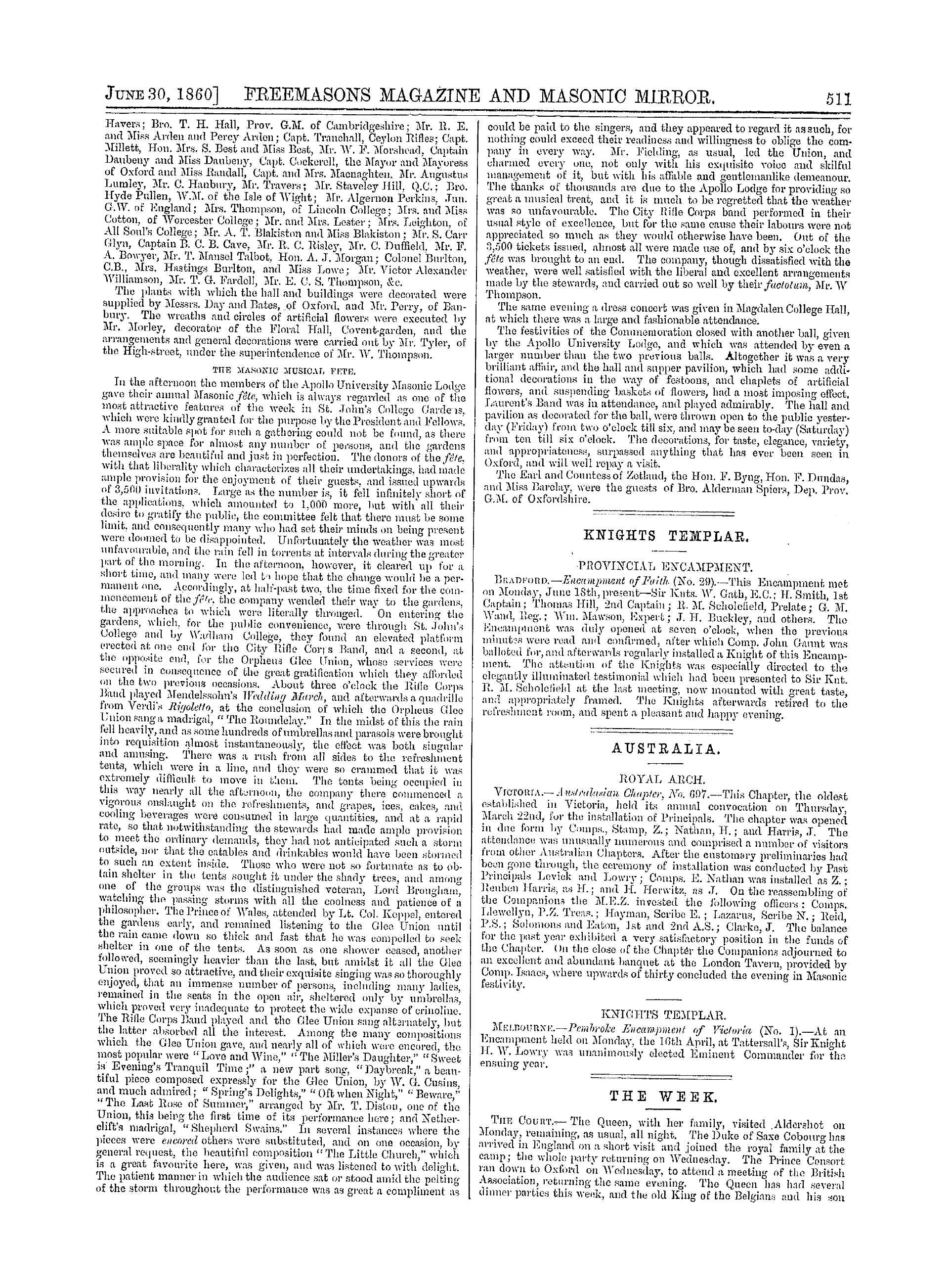 The Freemasons' Monthly Magazine: 1860-06-30 - The Masonic Mirror.