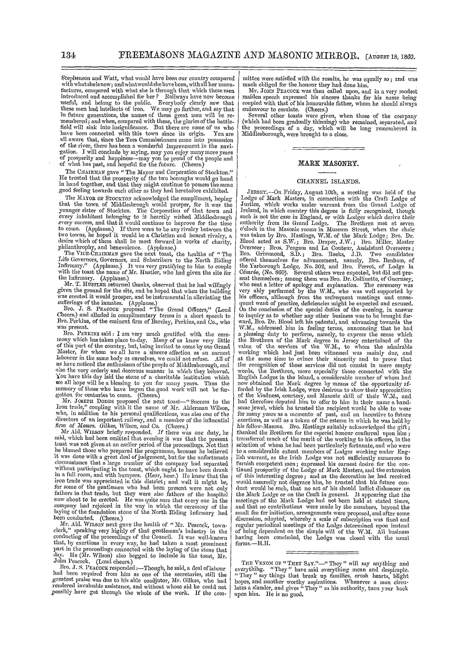 The Freemasons' Monthly Magazine: 1860-08-18 - Yorkshire (North).