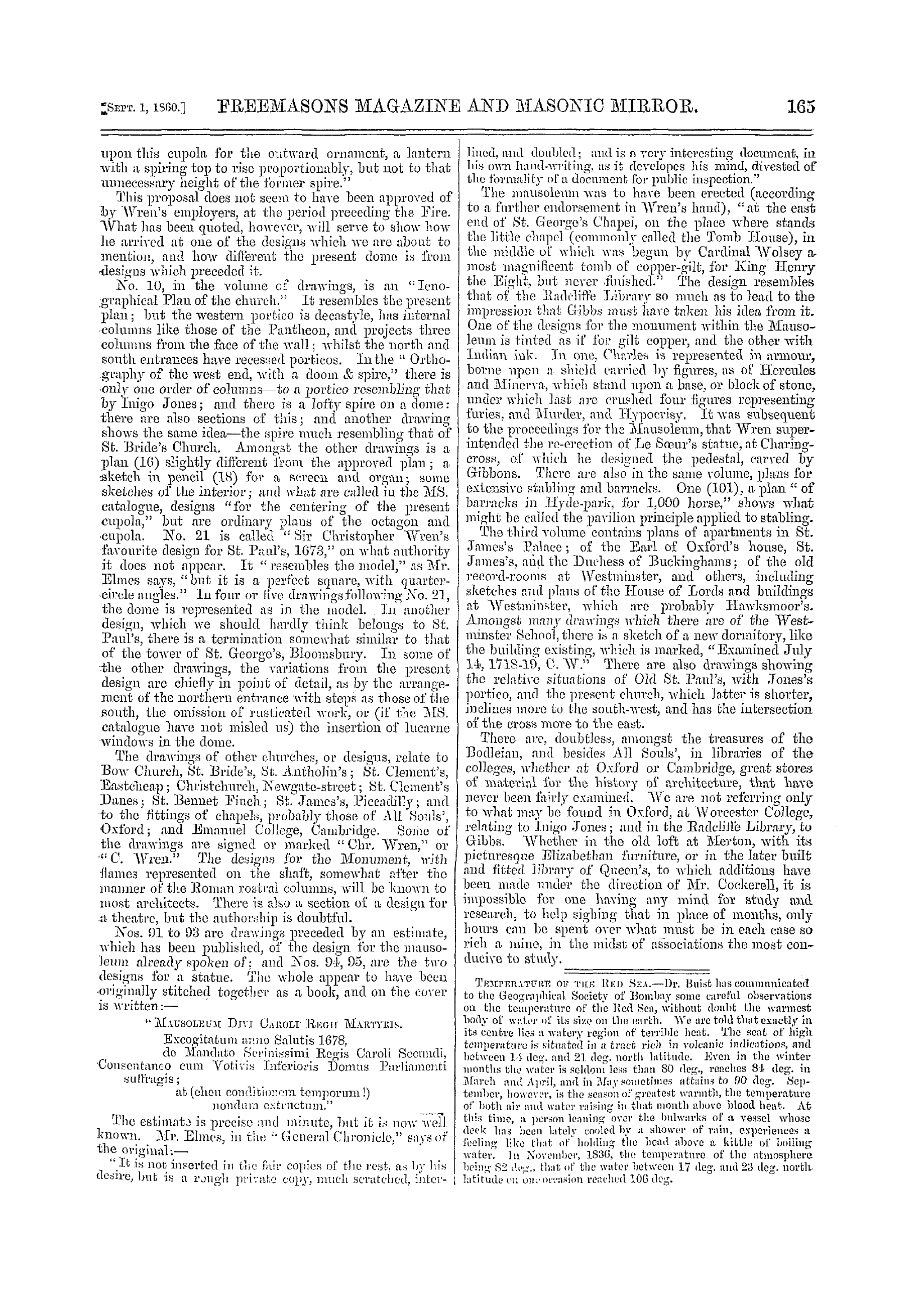 The Freemasons' Monthly Magazine: 1860-09-01 - Drawings By Sir Christopher Wren.*