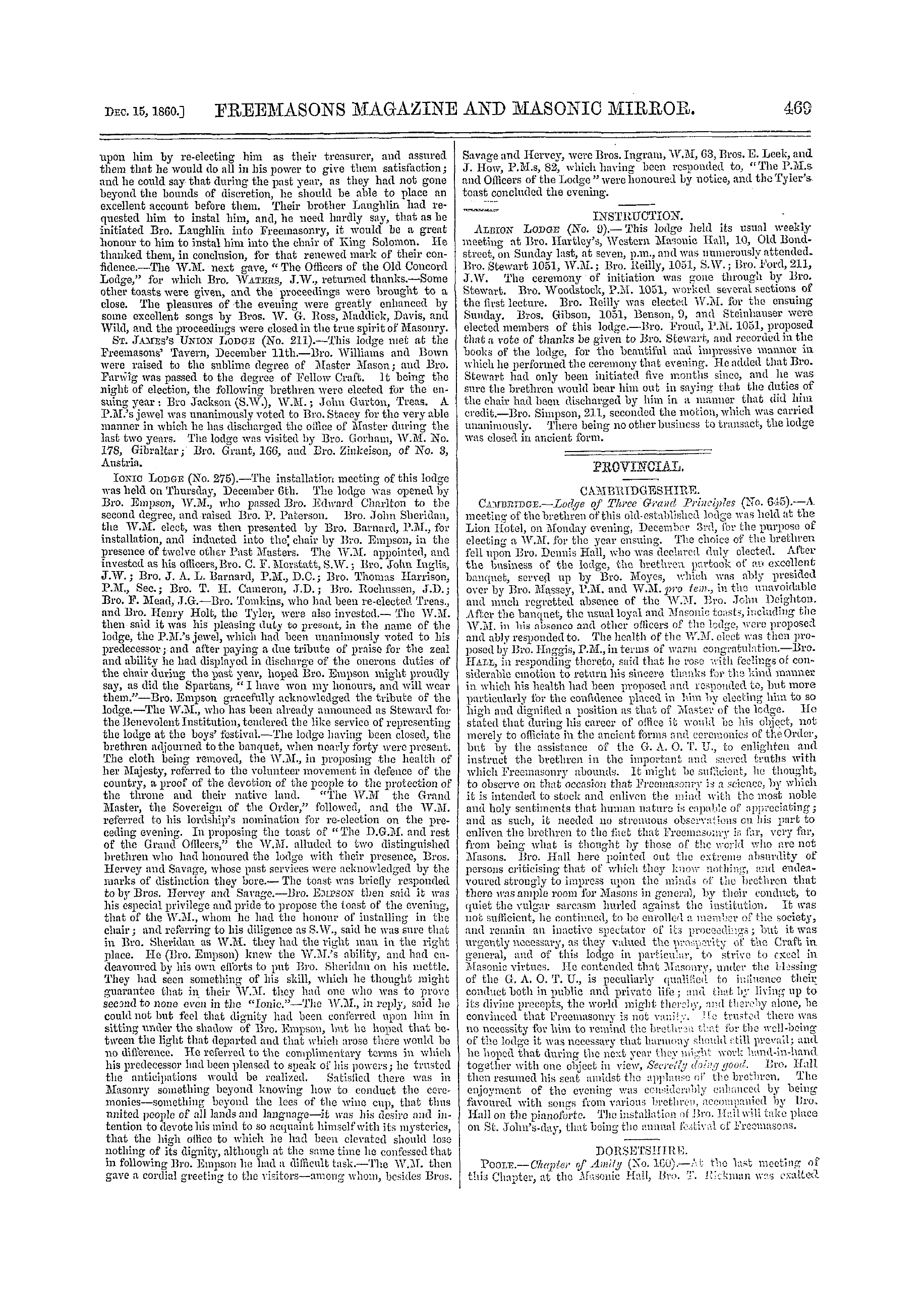 The Freemasons' Monthly Magazine: 1860-12-15 - Provincial.