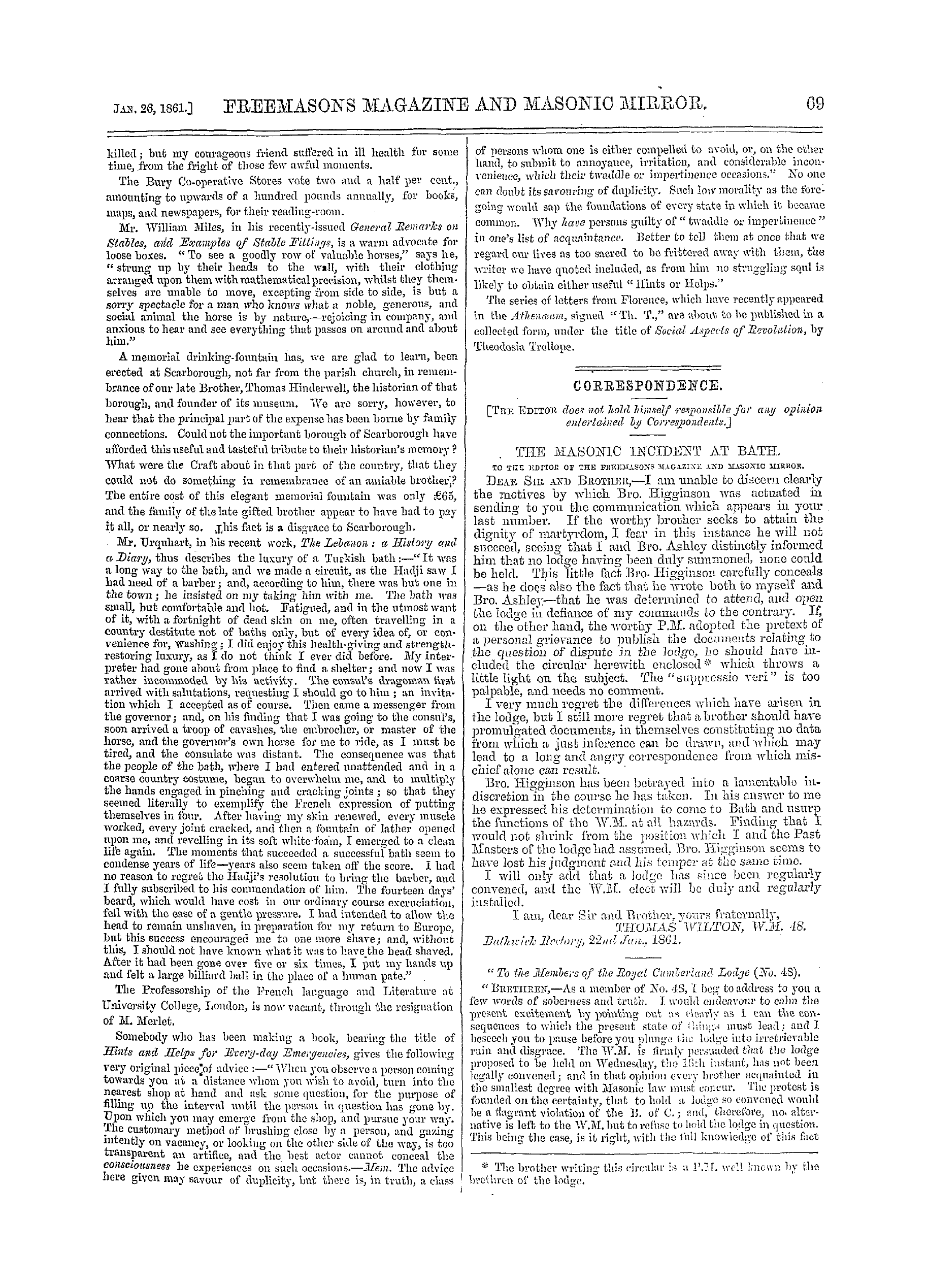 The Freemasons' Monthly Magazine: 1861-01-26: 9