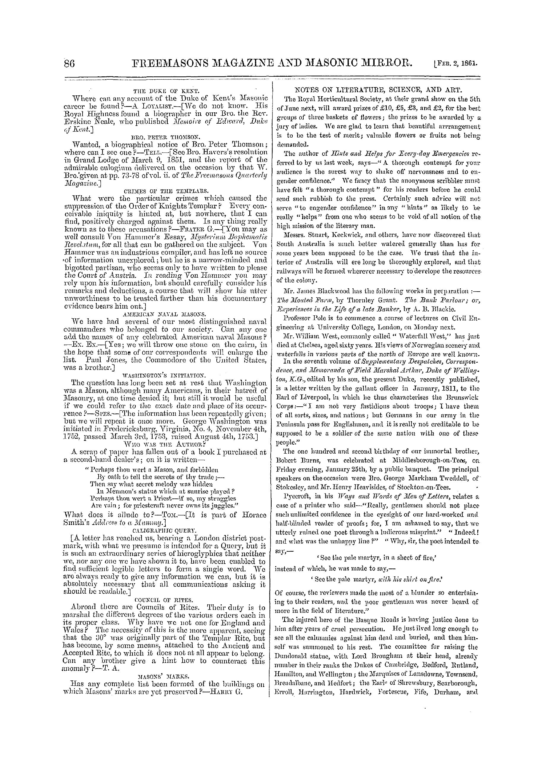 The Freemasons' Monthly Magazine: 1861-02-02: 6