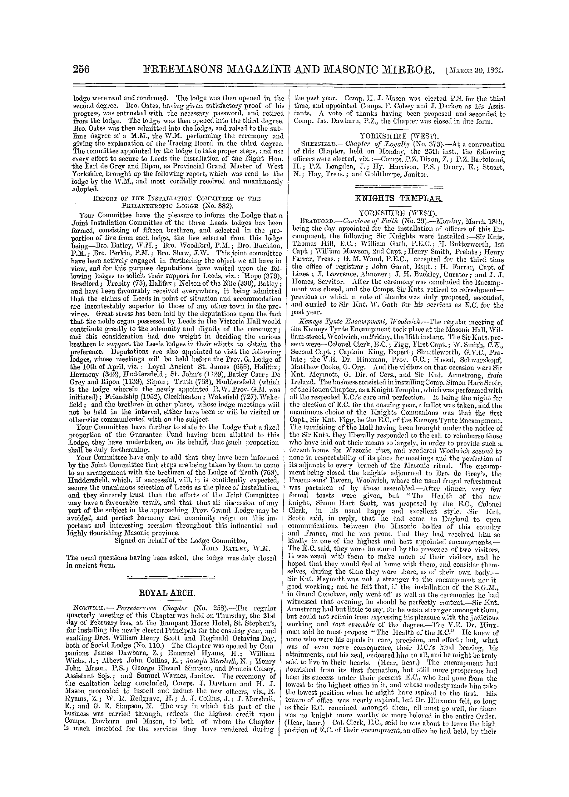 The Freemasons' Monthly Magazine: 1861-03-30 - Provincial.