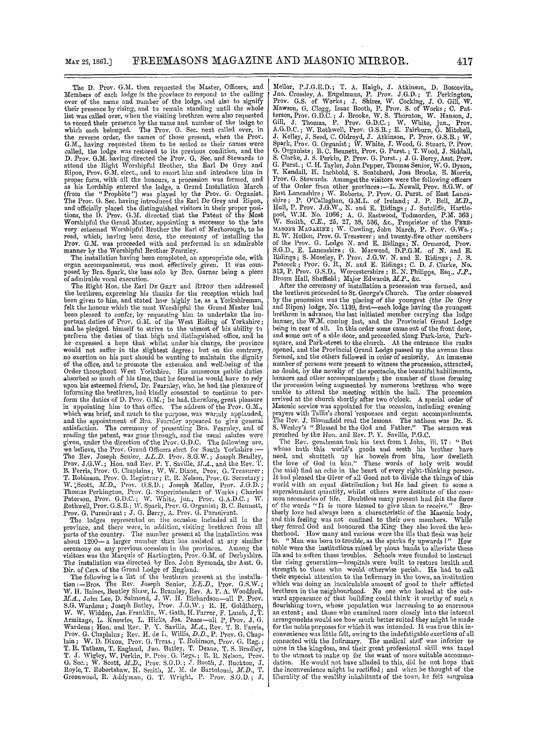 The Freemasons' Monthly Magazine: 1861-05-25 - : Provincial.