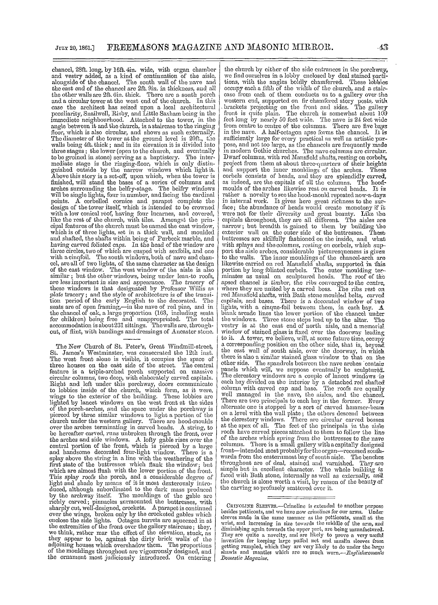 The Freemasons' Monthly Magazine: 1861-07-20 - Architecture And Archæology.