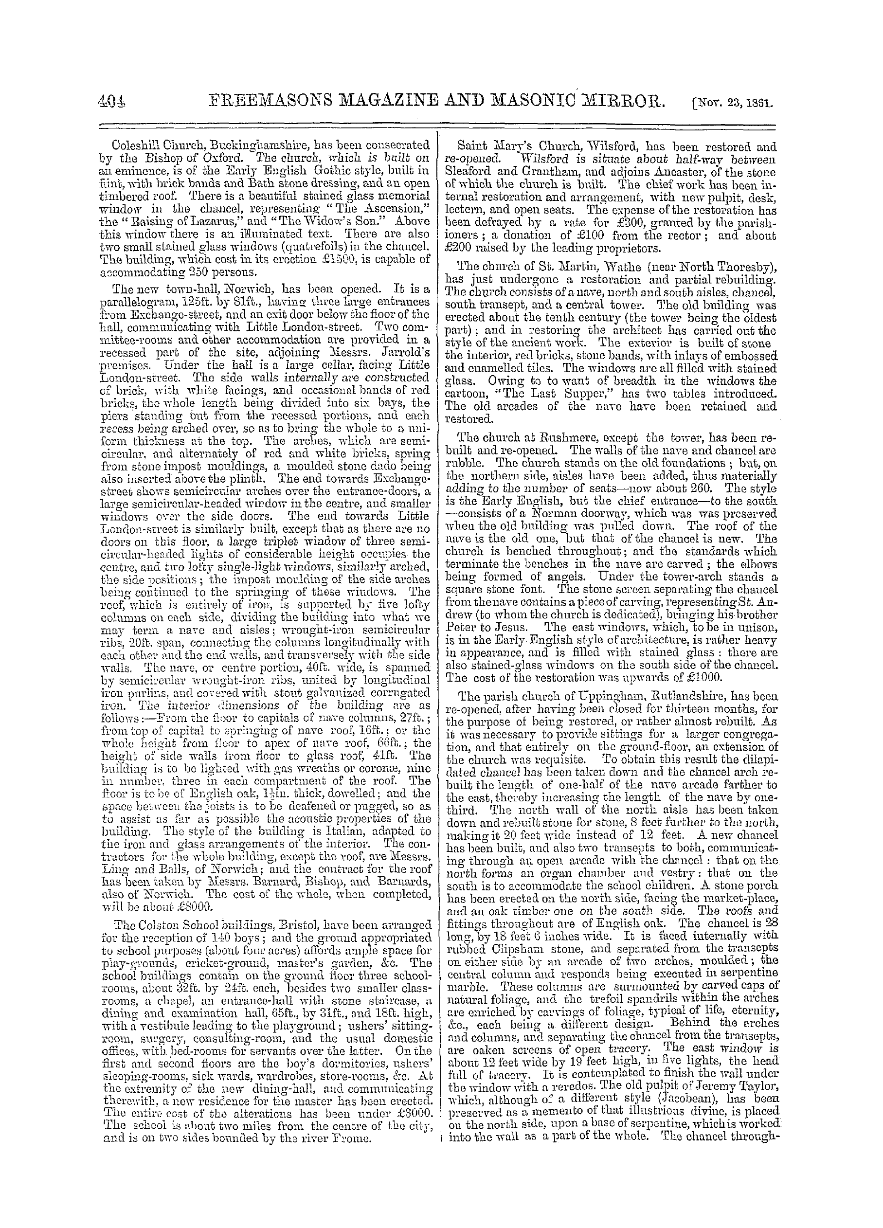 The Freemasons' Monthly Magazine: 1861-11-23 - Architecture And Archæology .