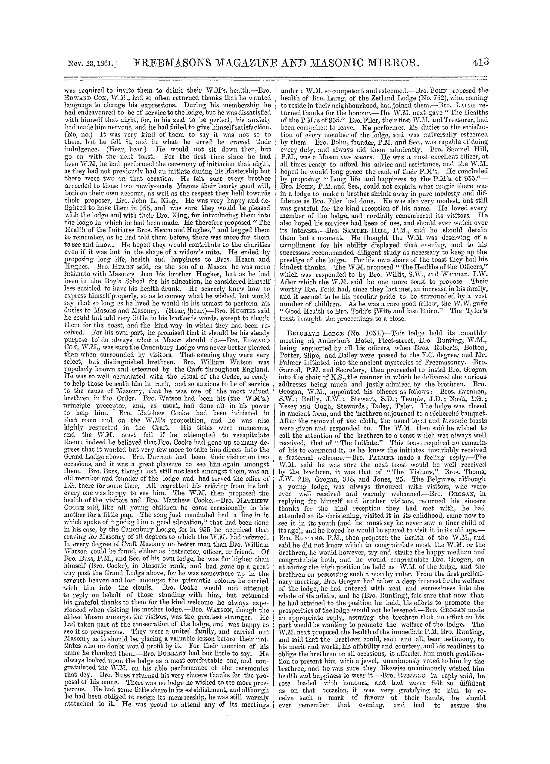 The Freemasons' Monthly Magazine: 1861-11-23 - Metropolitan.