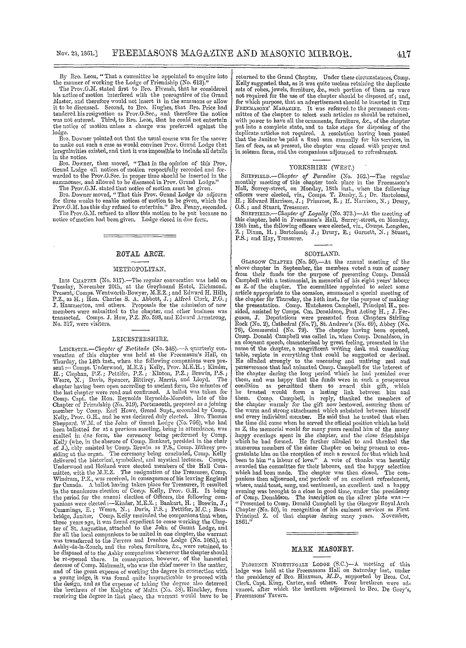 The Freemasons' Monthly Magazine: 1861-11-23: 17