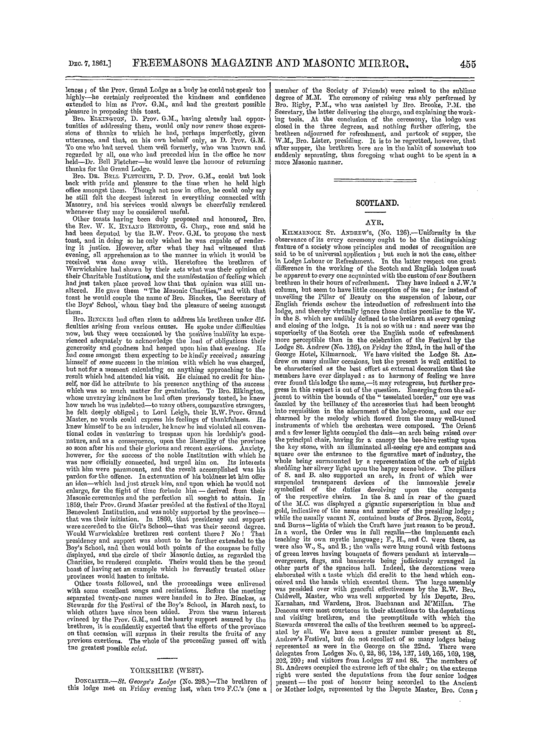 The Freemasons' Monthly Magazine: 1861-12-07 - Provincial.