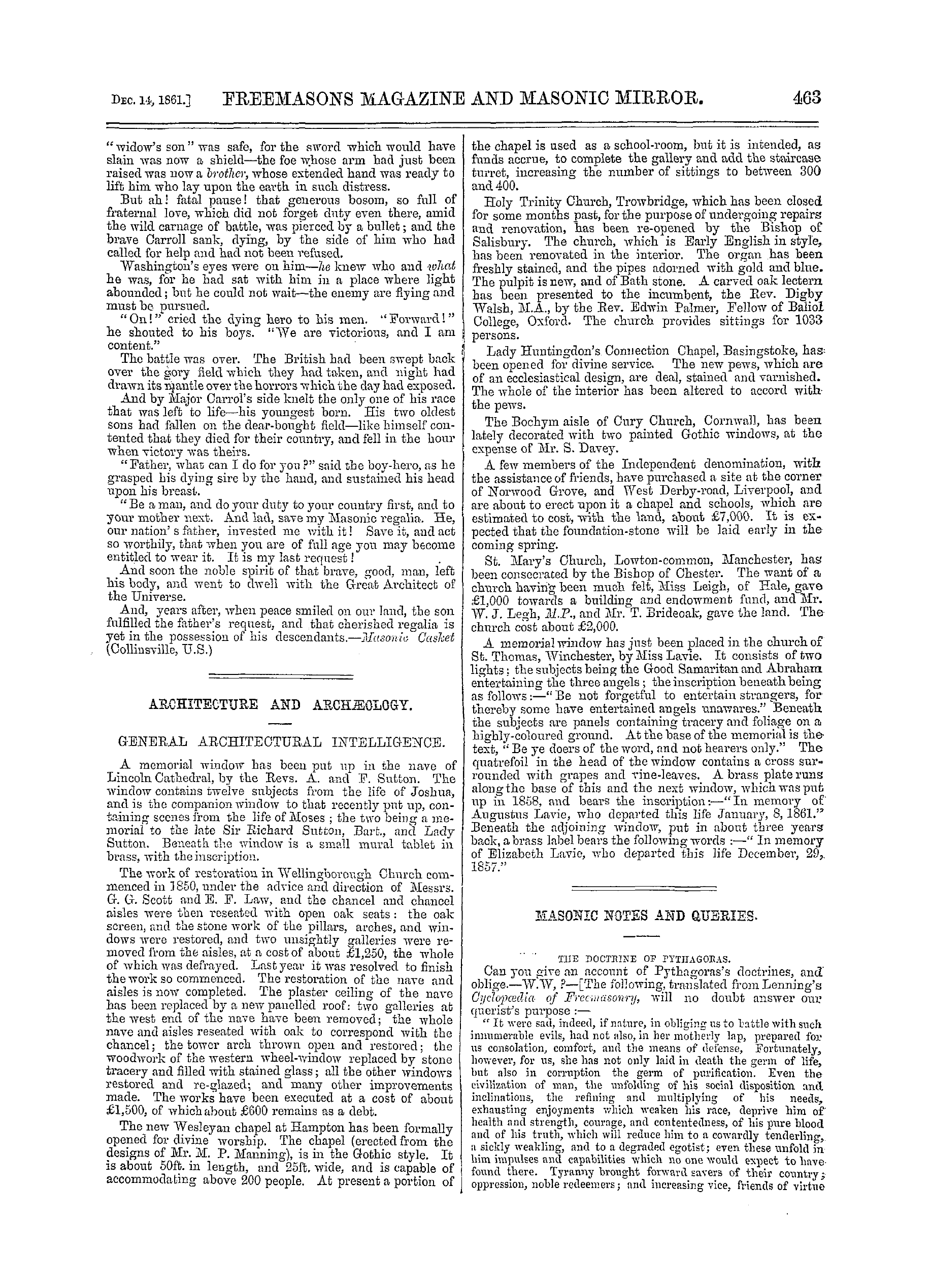 The Freemasons' Monthly Magazine: 1861-12-14 - The Mason's Last Request.—A Sketch Of The Battle-Field .