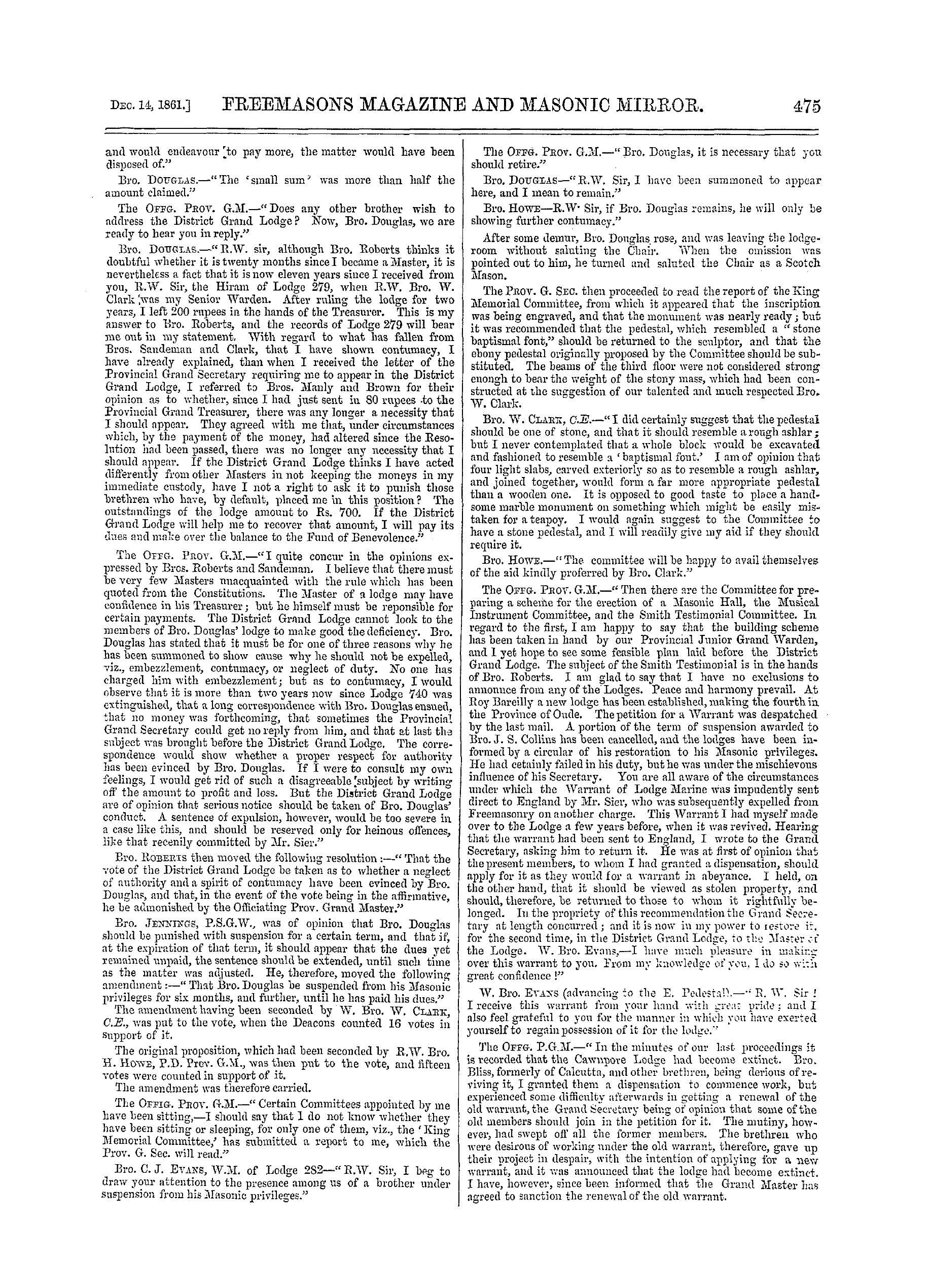 The Freemasons' Monthly Magazine: 1861-12-14 - India.