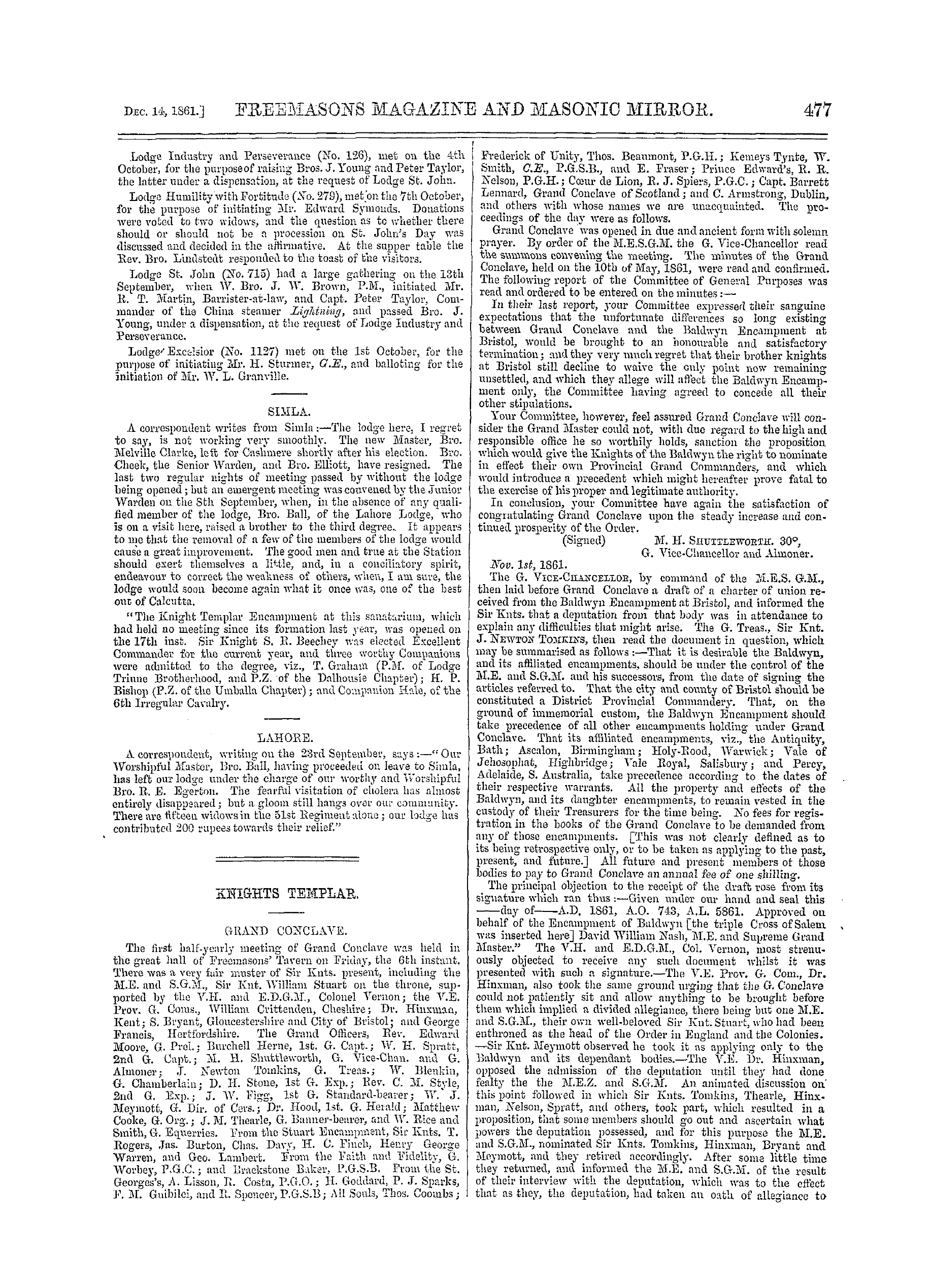 The Freemasons' Monthly Magazine: 1861-12-14: 17