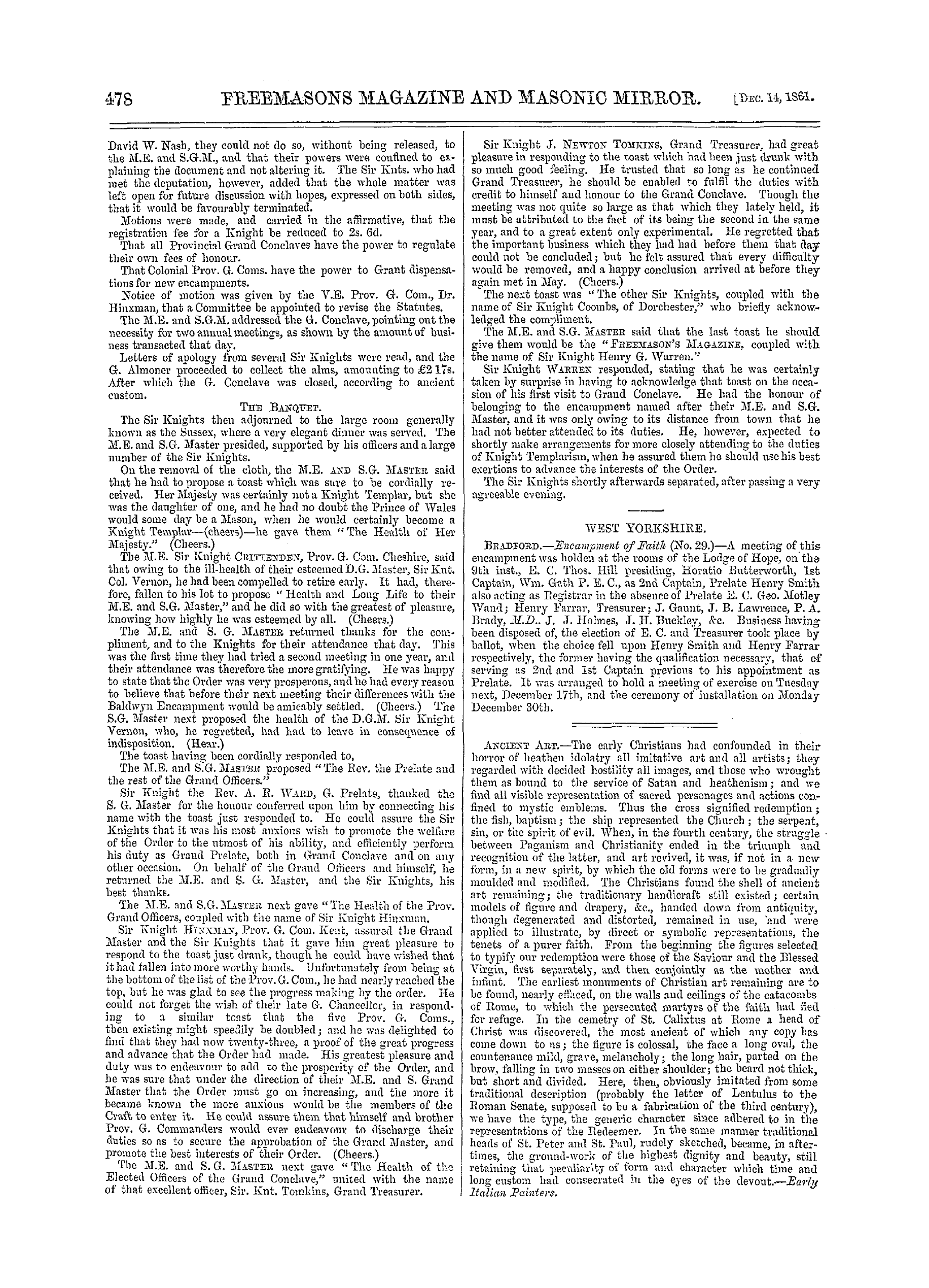 The Freemasons' Monthly Magazine: 1861-12-14 - Knights Templar.