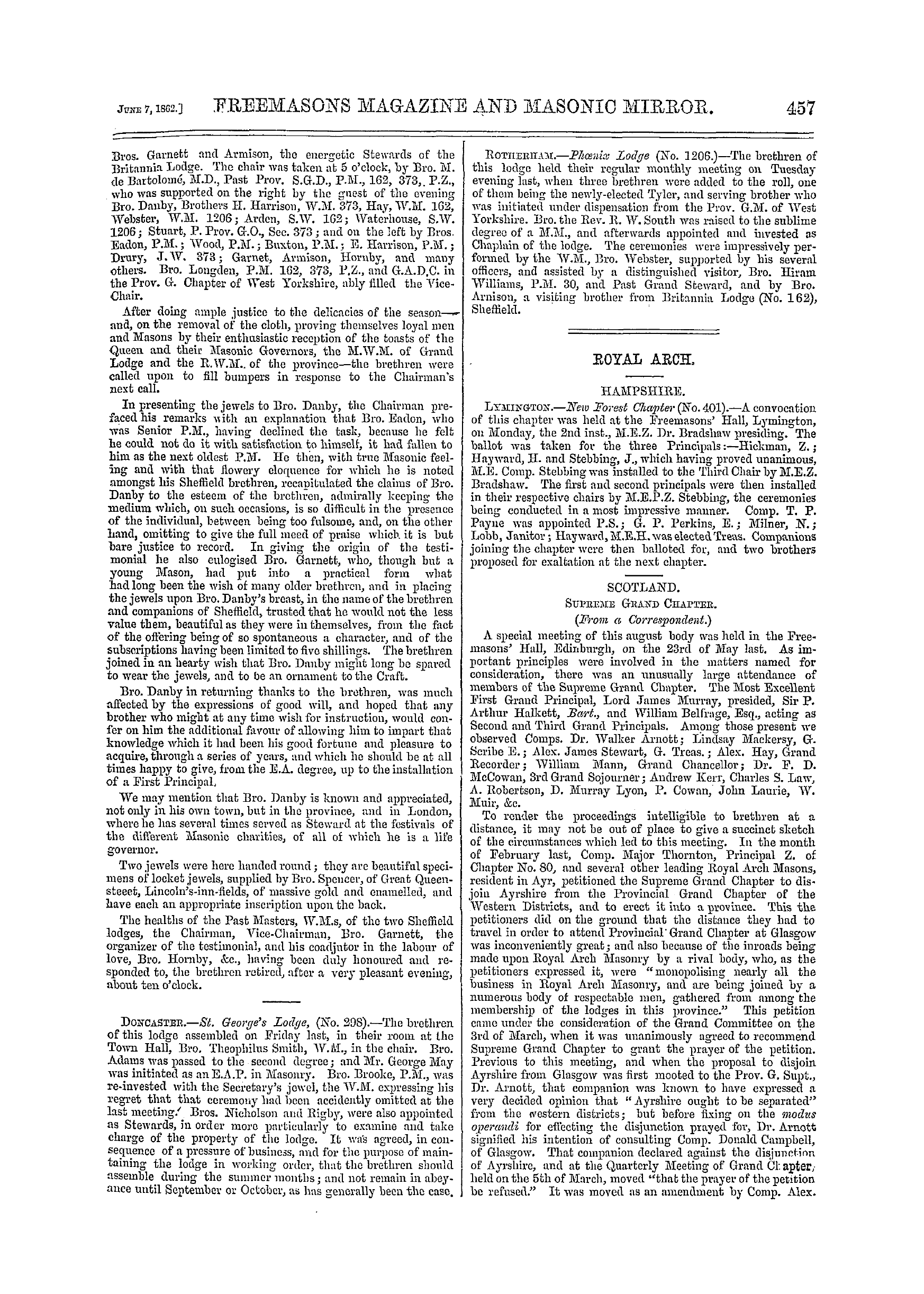 The Freemasons' Monthly Magazine: 1862-06-07 - Provincial.