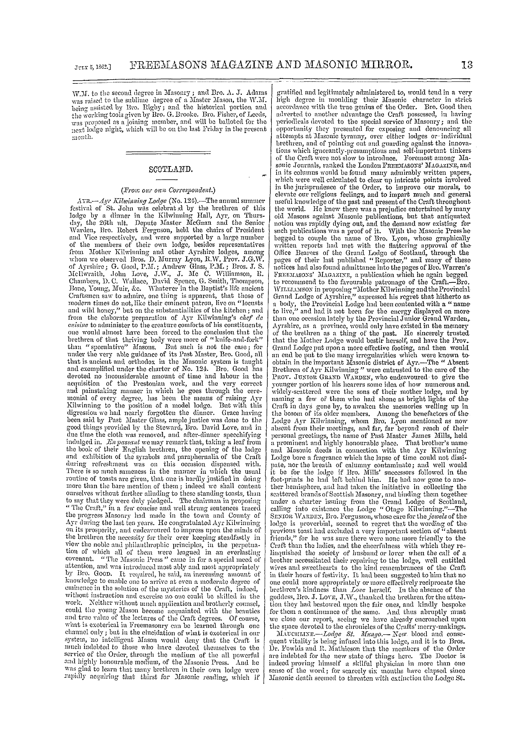 The Freemasons' Monthly Magazine: 1862-07-05 - Provincial.