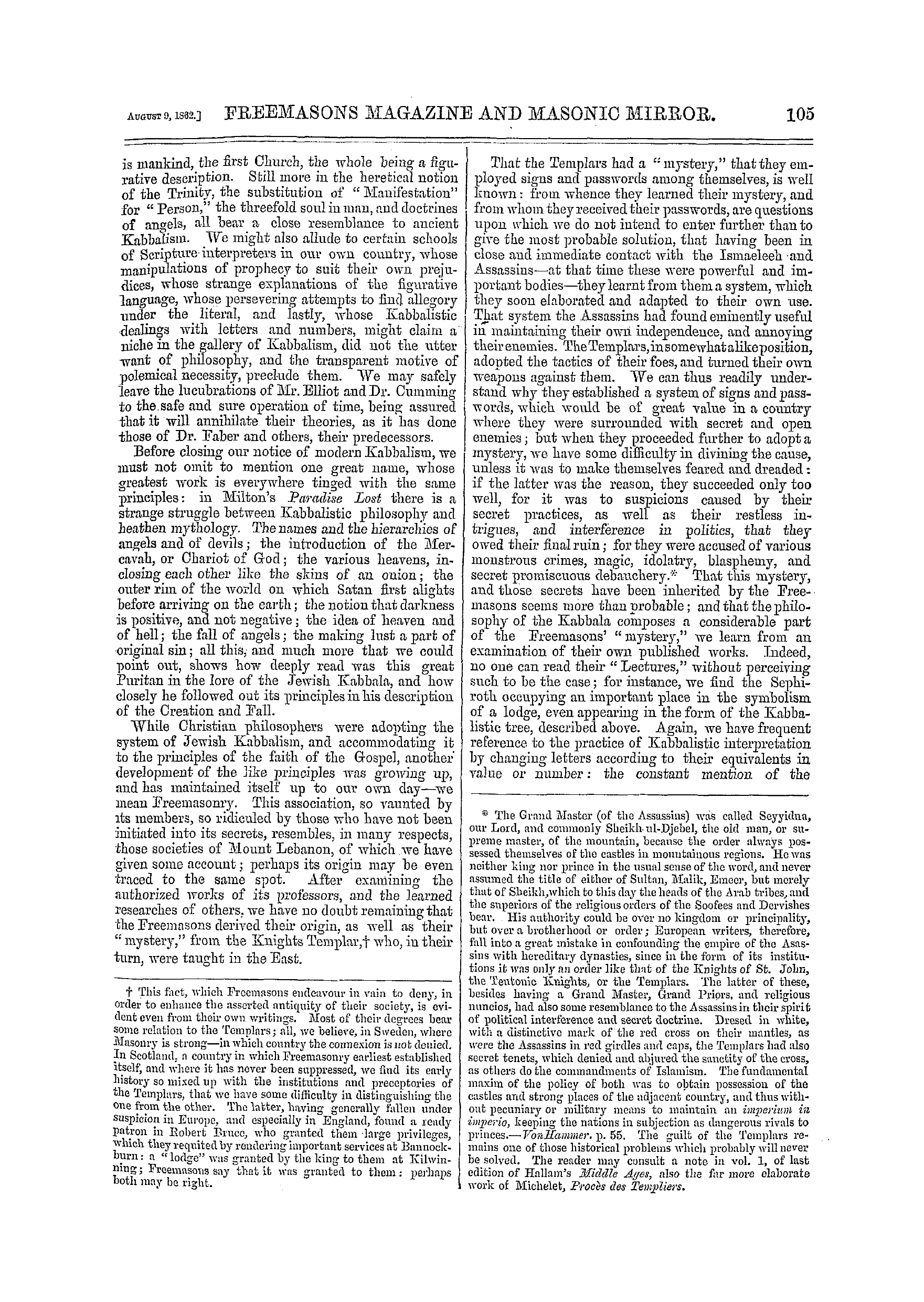 The Freemasons' Monthly Magazine: 1862-08-09 - Kabbalism, Secret Societies, And Masonry.